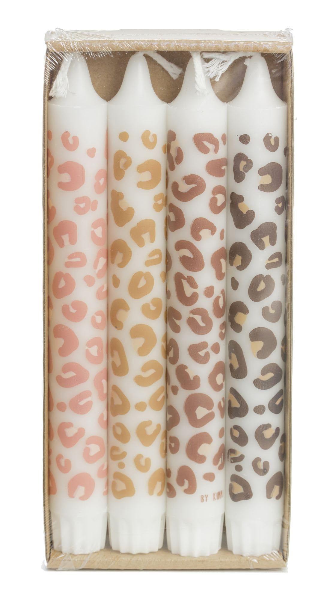 Pack of 4 Stearin Taper Candles with Leo Print Height: 19 cm Diameter: 2.2 cm 7 Hours Animal Print Candle Gift Birthday Leopard