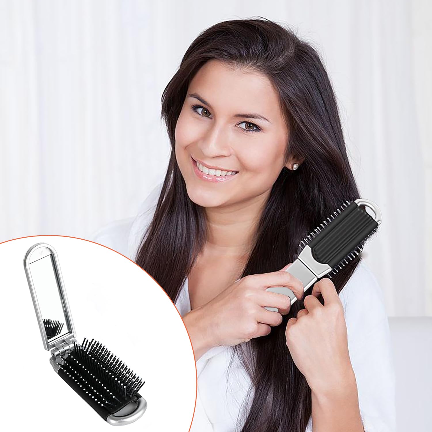 YPYMOD Spazzola per Capelli da Viaggio con Mini Specchio, Pieghevoli Spazzola Pettine per Massaggi Strumenti compatti per Lo Styling dei Capelli per Palestra, Viaggi, Borsa, Nuoto(Argento)