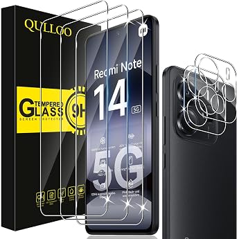 QULLOO Screen Protector for Xiaomi Redmi Note 14 5G for Tempered Glass Pack of 3 Screen Protectors with 2 Camera Protection [9H Hardness Tempered Glass] [HD Clear Protective Glass] [Anti-Scratch Film]