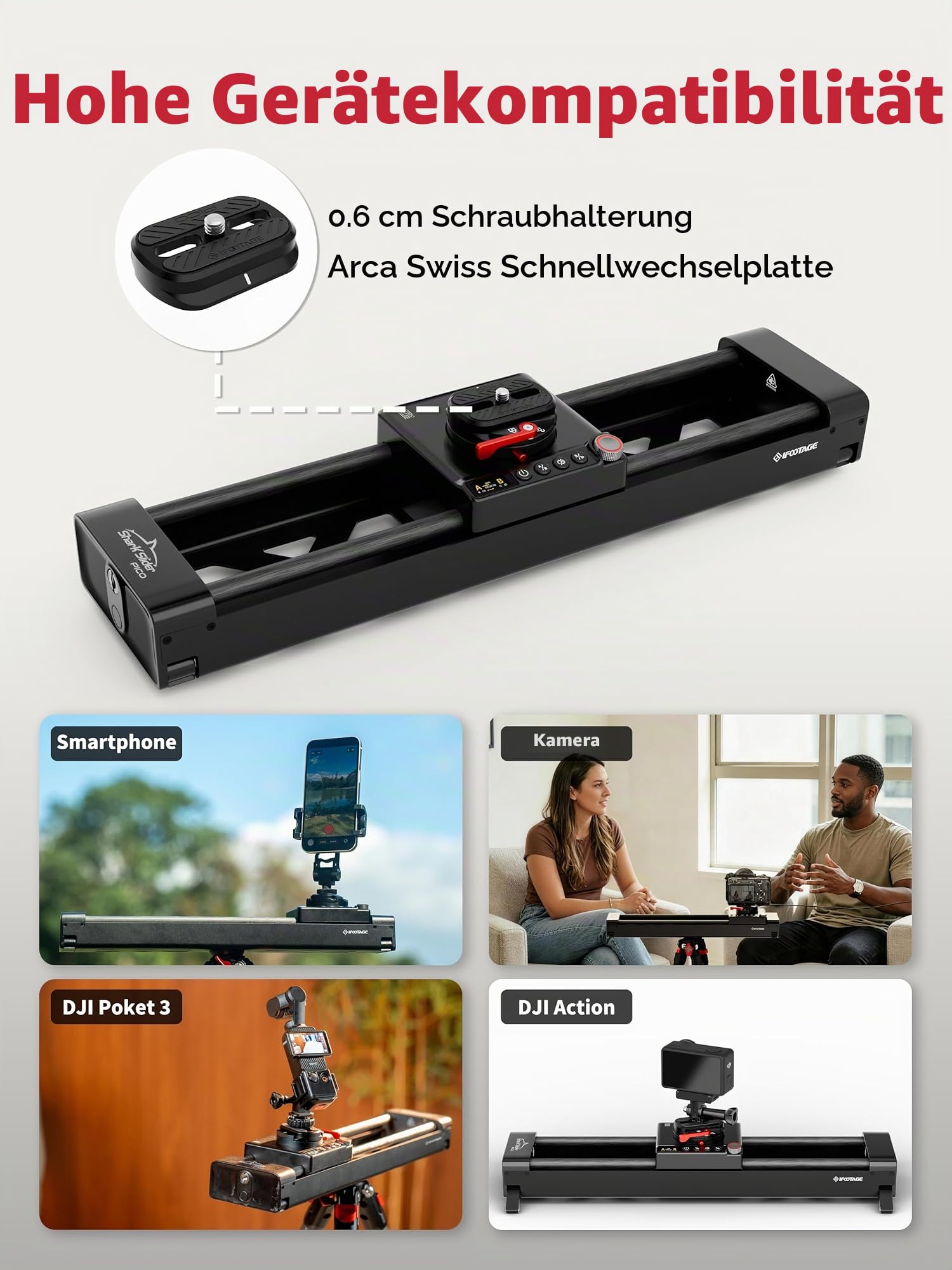 IFOOTAGE Pico Motorisierter Kameraschlitten, 2-Achs-Schlitten mit 360°-Drehung, NFC, APP-Steuerung, Zeitraffer, Stop-Motion, Kompatibel mit DJI Pocket 3/Action 5/6, für Vlog,Videoaufnahme
