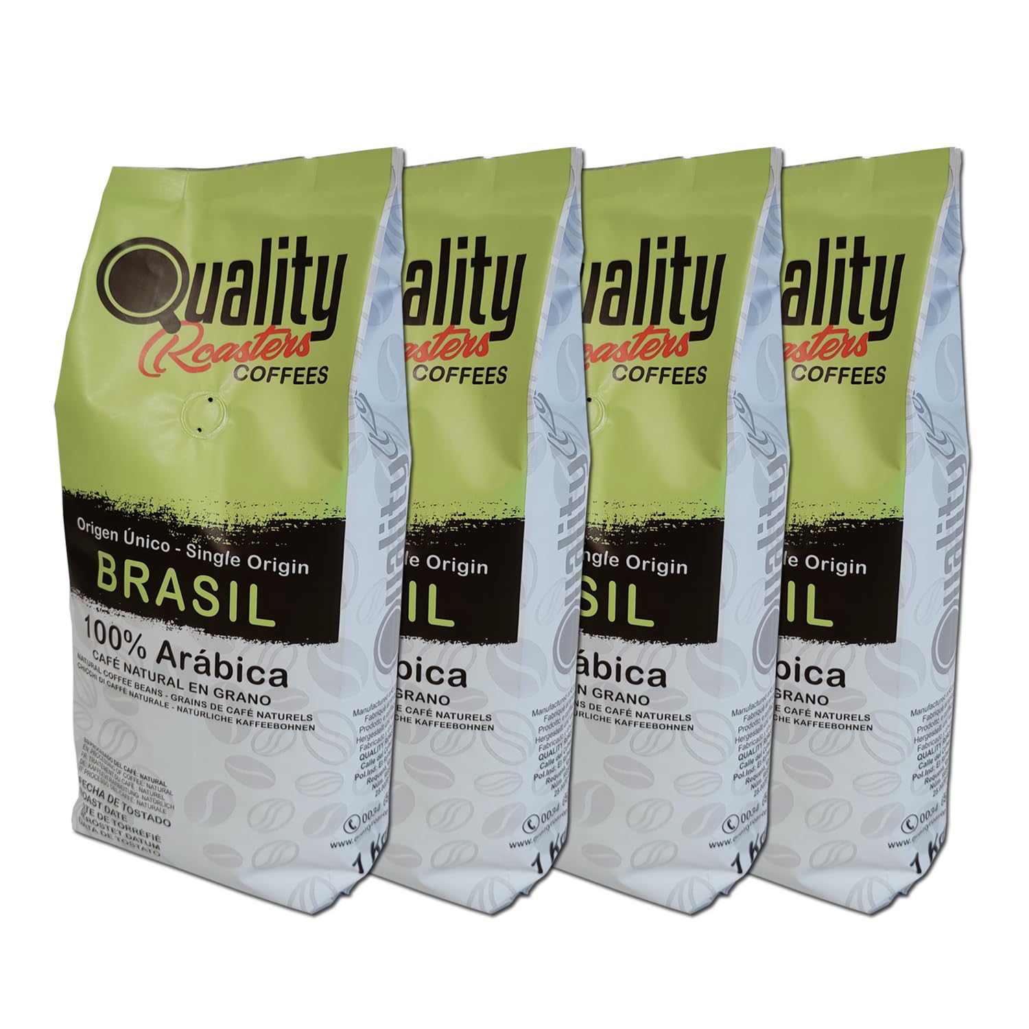 Quality Roasters. Café en grano natural. 100% Arabica. Origen único Brasil. Tostado artesanal. Tueste Medio. (4 Kg, Tostado clásico)