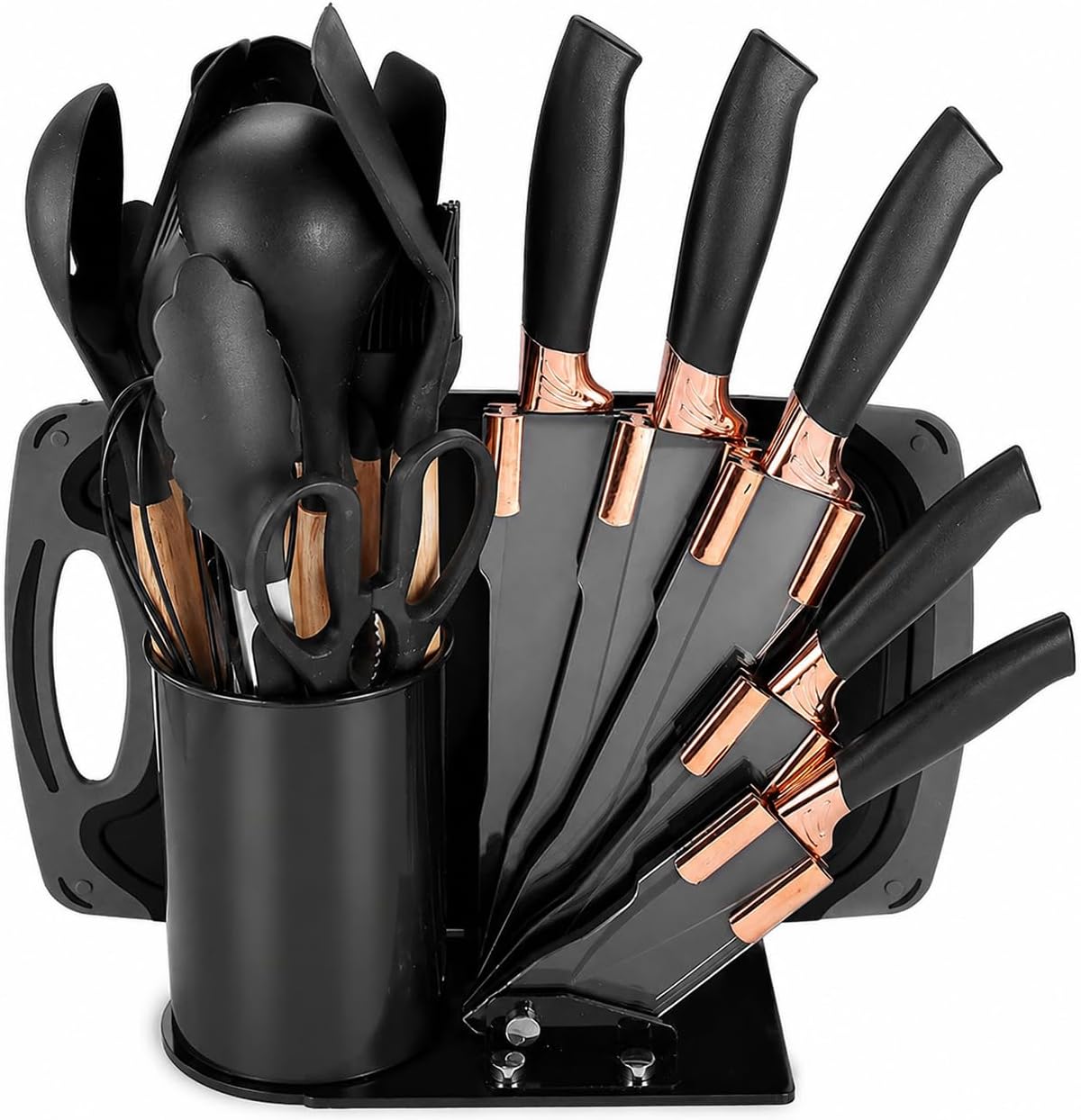 19PCS Kitchen Essentials Set Silicone Utensils & Knife Block Organizer