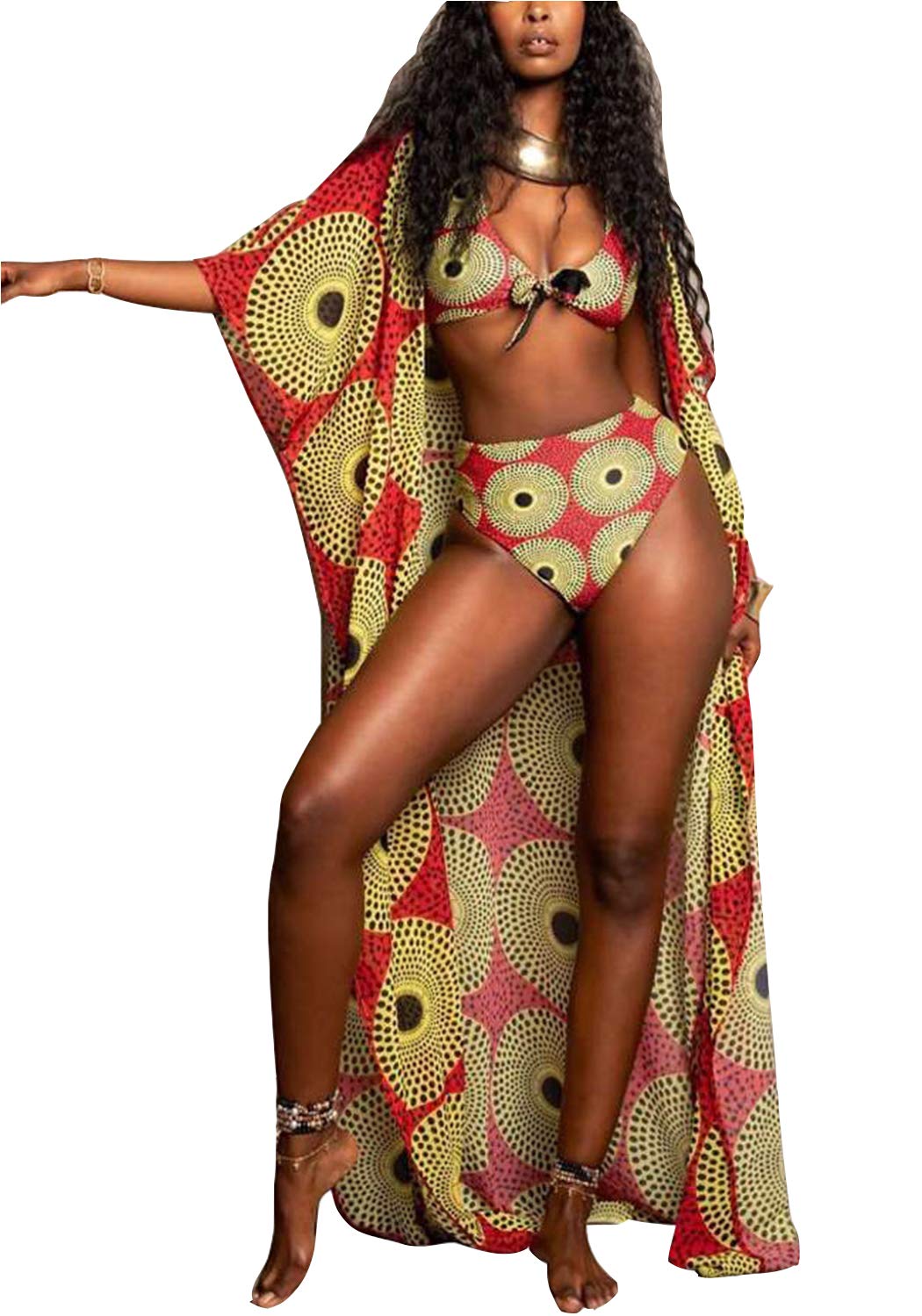 FEIYOUNGWomen Sexy Three Pieces Tops Bottoms and Floral Cover-ups Or Two Pieces Hater Neck Summer Beach Swimsuits