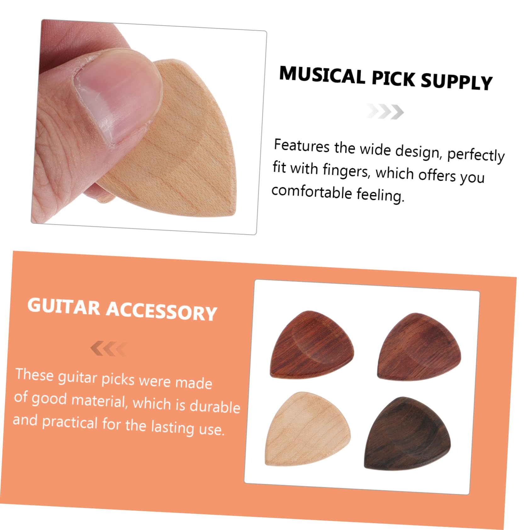 BESTonZON 20 Piezas Púas De Madera Para Guitarra Delicadas Púas De Guitarra Castañuelas Para Niños Púas De Bajo Selecciones De Ukelele Eléctrico Púa De Madera Accesorios Eléctrica