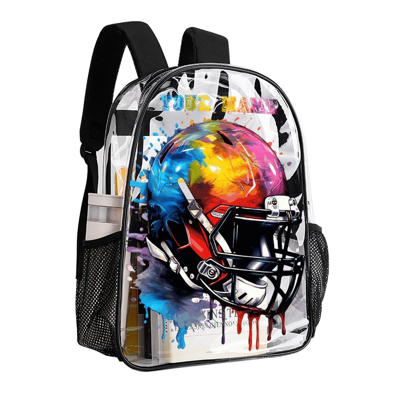 ZCJB-WSRY Custom Football Clear Backpack Heavy Duty for Girls Kids Boys Women Men - Large Cute PVC Footballs Theme Printing Transparent Backpacks for