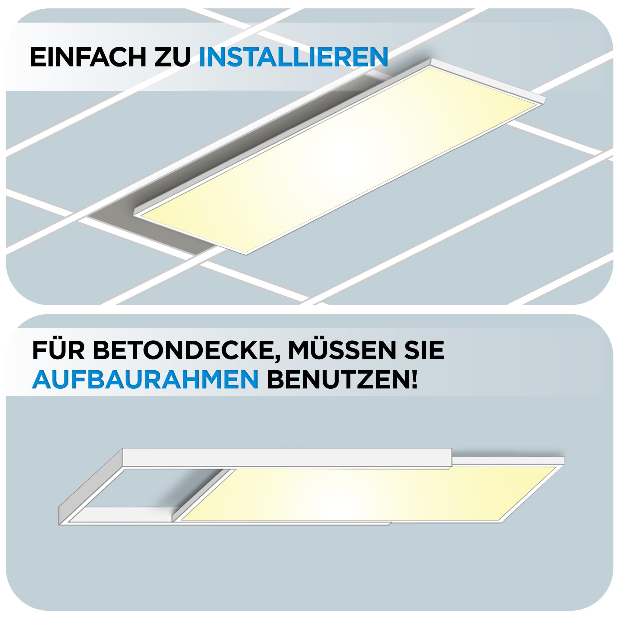 LECOM 6x LED Panel 120x30 cm Kaltweiß 6500K mit Aufbaurahmen - 4000lm Deckenleuchte Deckenpanel Aufbau mit Rahmen Aufputz Flächenleuchte