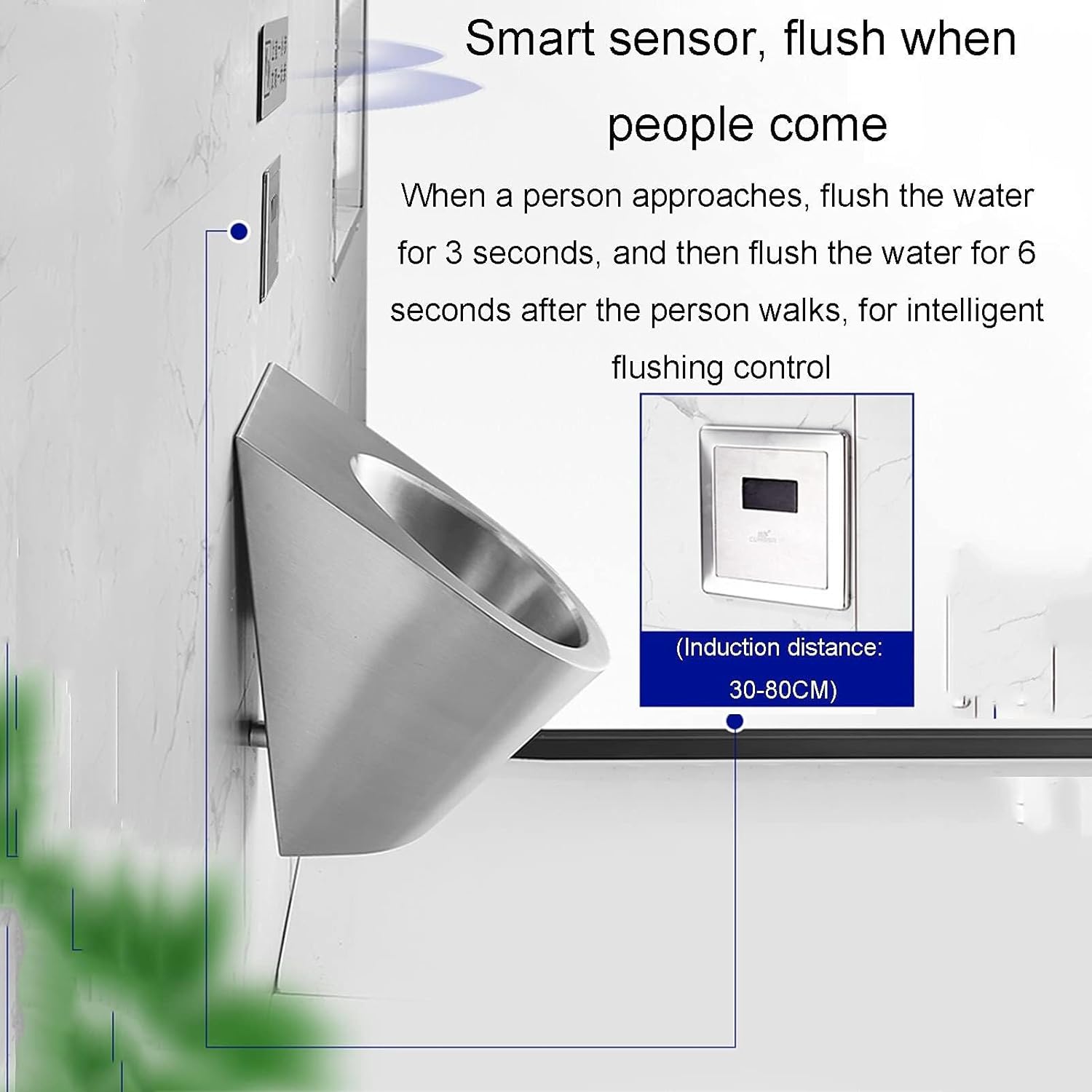 304 Stainless Steel Sensor Urinal Wall-Mounted With Drain Pipe, Automatic Flush Toilet For Hotels, Clubs, Public & Home Use