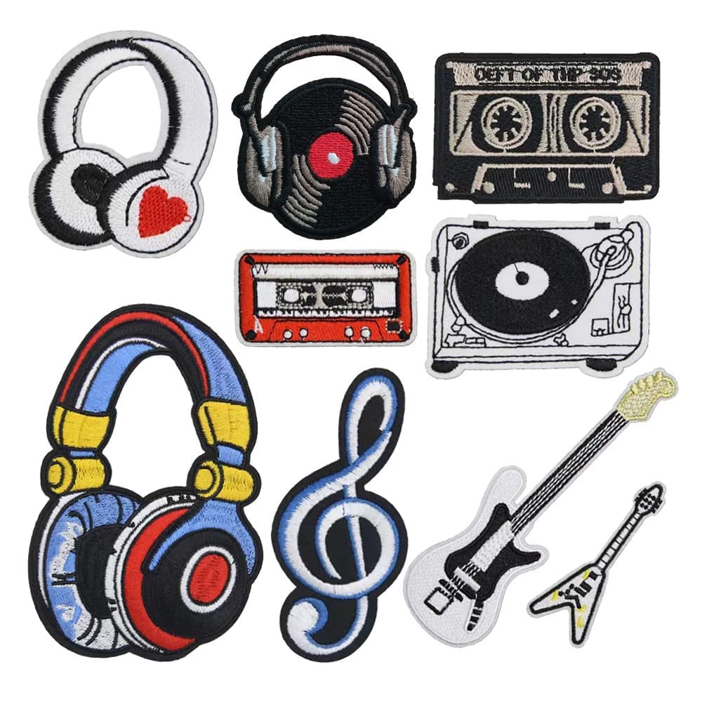 9Pcs Iron on Patches for Jackets Hip hop, Music Theme Embroidery Patchess for Clothes Hats Backpack Pants, DIY Embroidery Patch Sew on Patches. (Music)