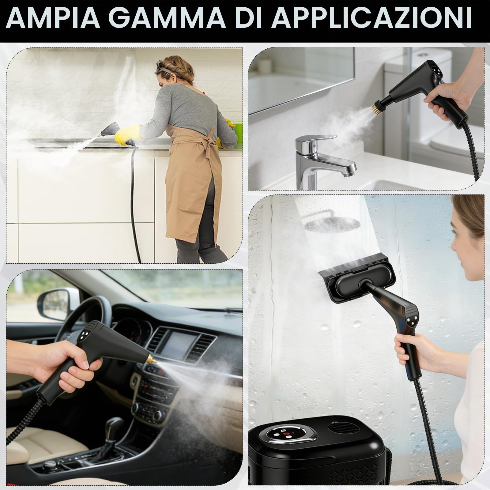 Pulitore a Vapore Portatile, 2500W Pulitore Vapore Casa, Maniglia Regolabile in 6 Livelli, Serbatoio Dell'acqua da 1700ml, Macchina per Pulizia a Vapore per Cucina, Piastrelle, Mobili