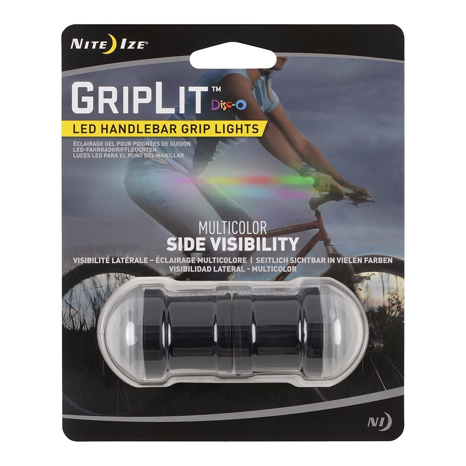 Nite Ize GripLit LED Bike Handlebar Grip Lights, Visibility + Safety Bike Light, 2 Pack, Disc-O Color-Changing LED