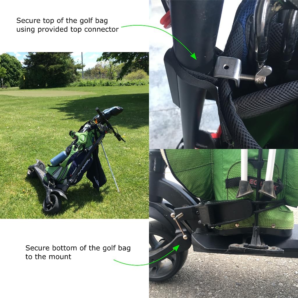 Rider Golf Bag Mount for Electric Scooters - Parallel Version. Use Your Electric Scooter to Carry You and Your Golf Bag.