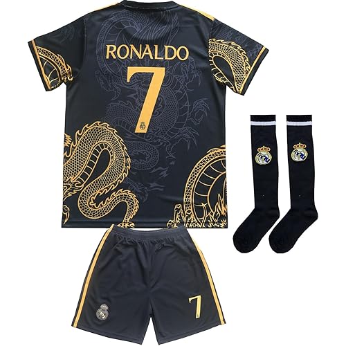 Madrid Ronaldo No #7 Special Dragon Edition Kids Soccer Jersey Kit Shorts Socks Set Youth Sizes