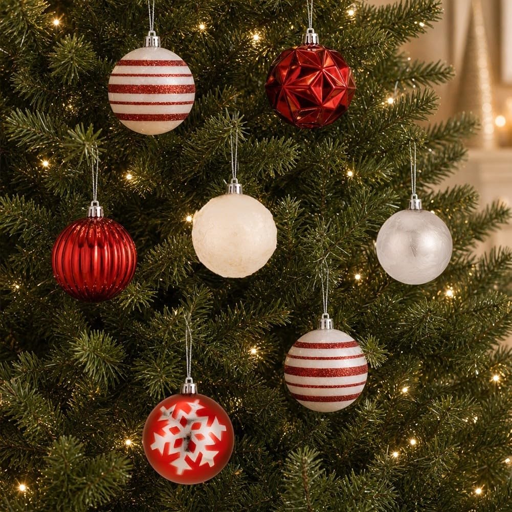 96pcs 6cm Christmas Baubles Red Gold Plastic Shatterproof