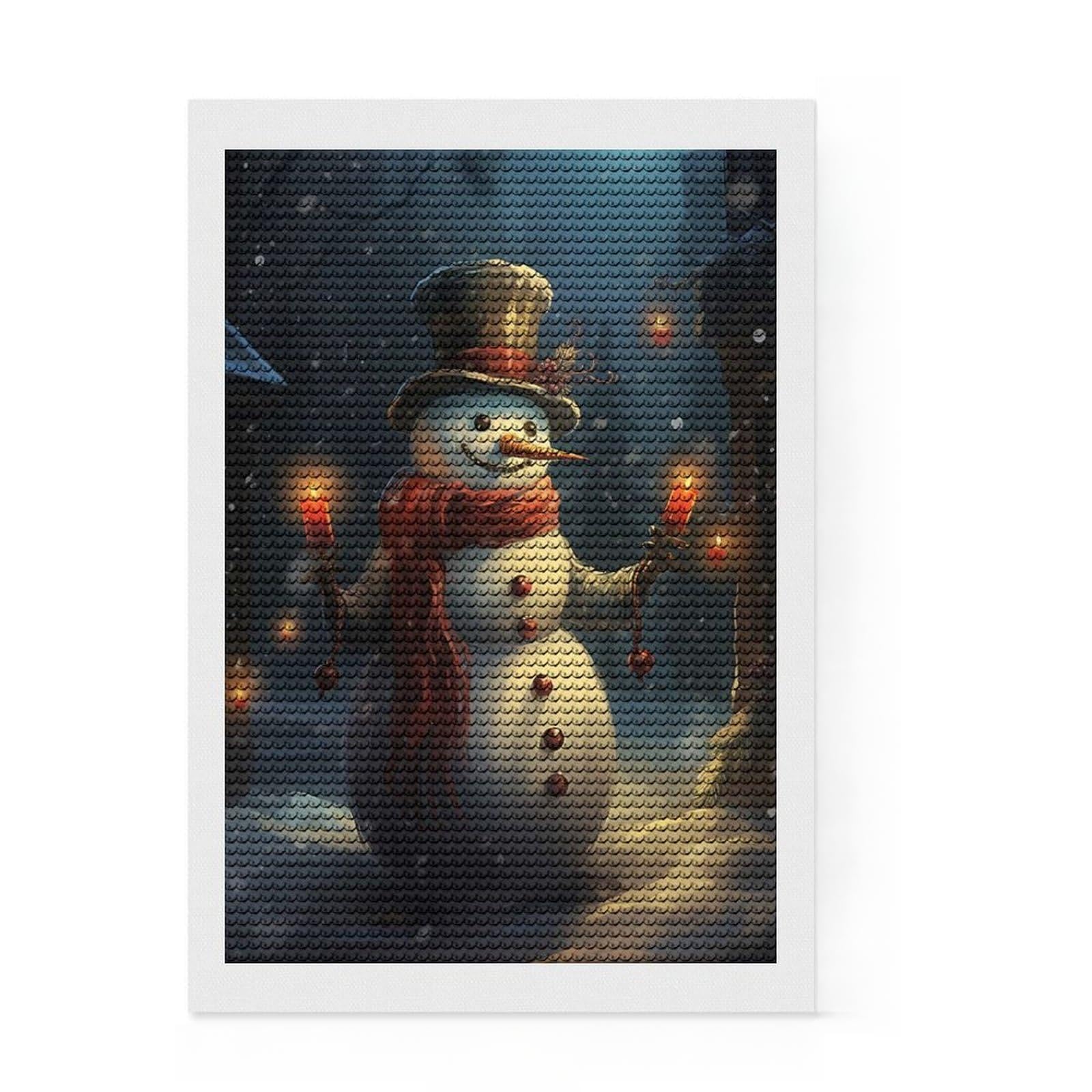 Junmoney Smiling Snowman with Candles Diamond Painting Kit 8"x12", Holiday Gift Idea, for Beginners, Adhesive Canvas, Bedroom Decor, Stress Relief Craft