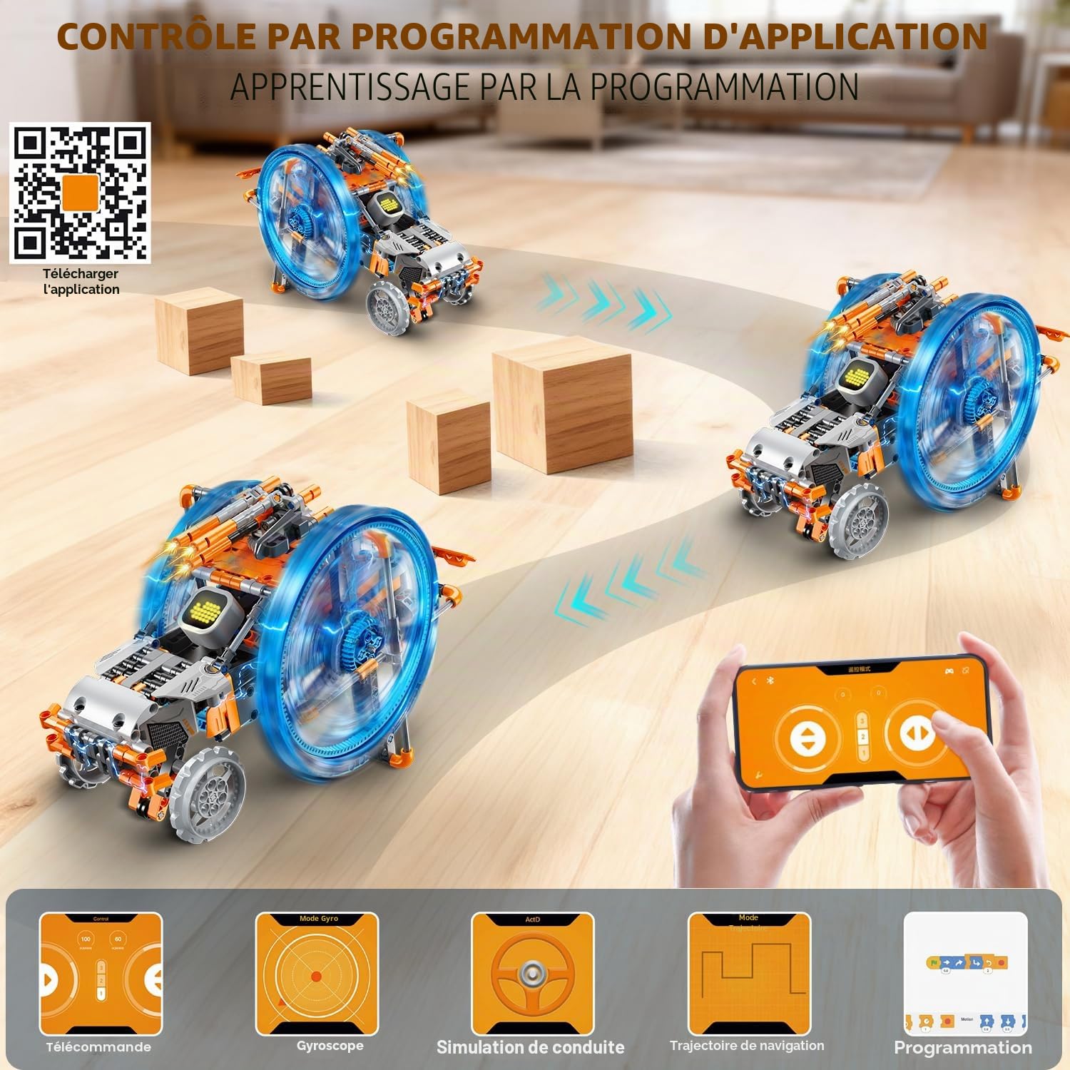 HiWEEGO Jouets Robots RC avec Yeux LED et Sons modifiables, Application et télécommande Rechargeable Kit robotique 5 en 1 Cadeau pour Enfants garçons Filles âgés de 12 Ans et Plus (783 pièces)