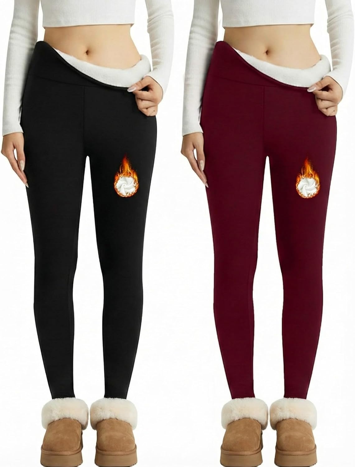 Coume 2 Pcs Fleece Lined Leggings for Women Soft High Waisted Thermal Workout Yoga Pants Women Warm Winter Thick Leggings