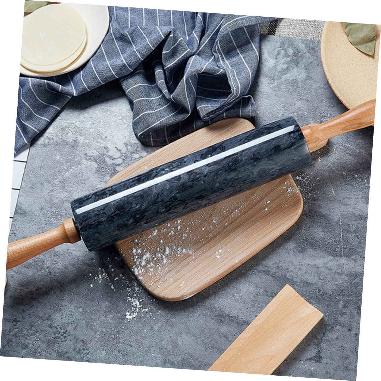 Alipis Rodillo De Mármol Mango De Madera Rodillo Para De Pizza Pasteles y Fondant Utensilio De Cocina Resistente y Decorativo
