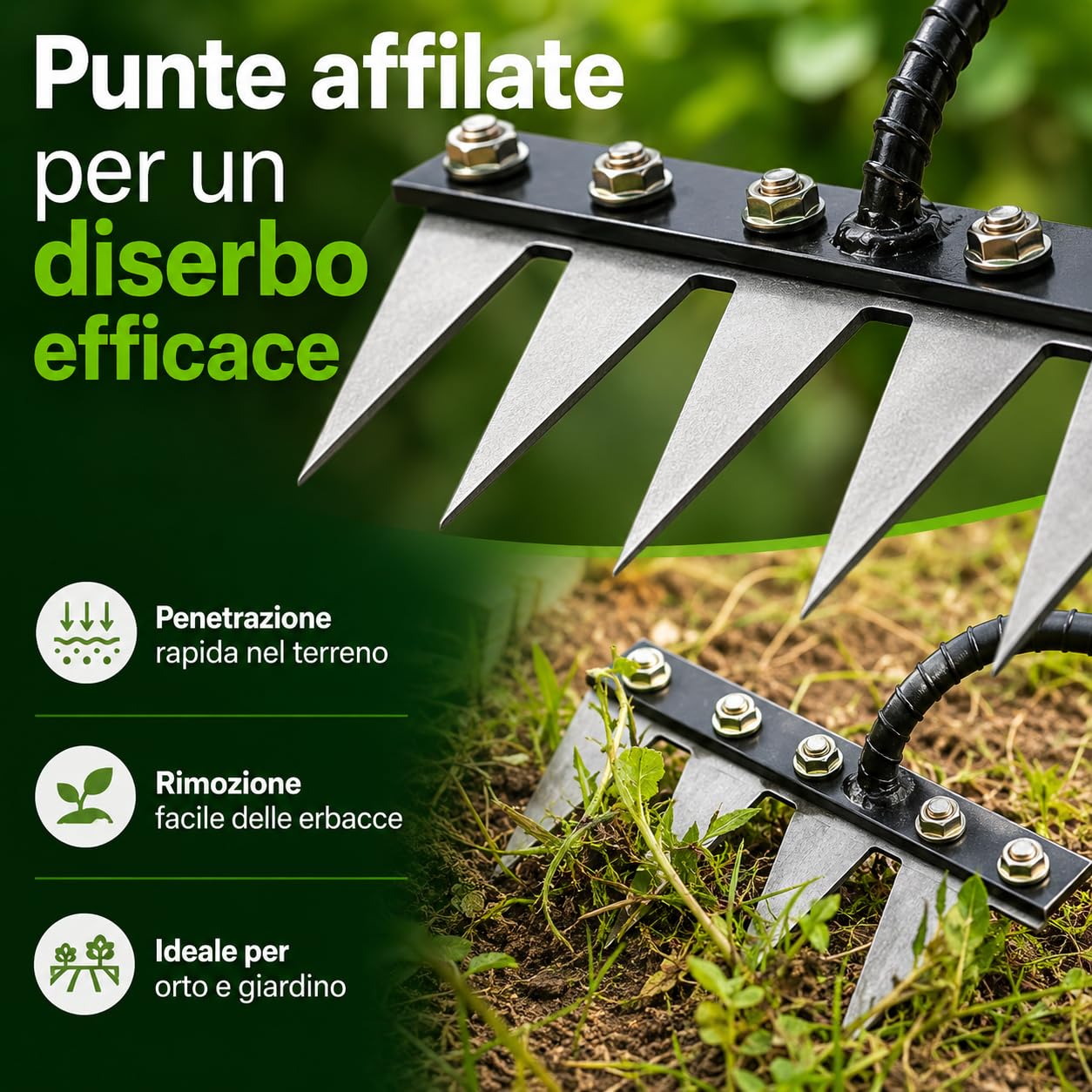 Rastrello per Erbacce Manuale, Sarchiatore con Punte Affilate in Acciaio, Estirpatore Erbacce per Orto e Giardino, Zappa Diserbante per Smuovere e Pulire il Terreno, 5/6/7/8 Denti