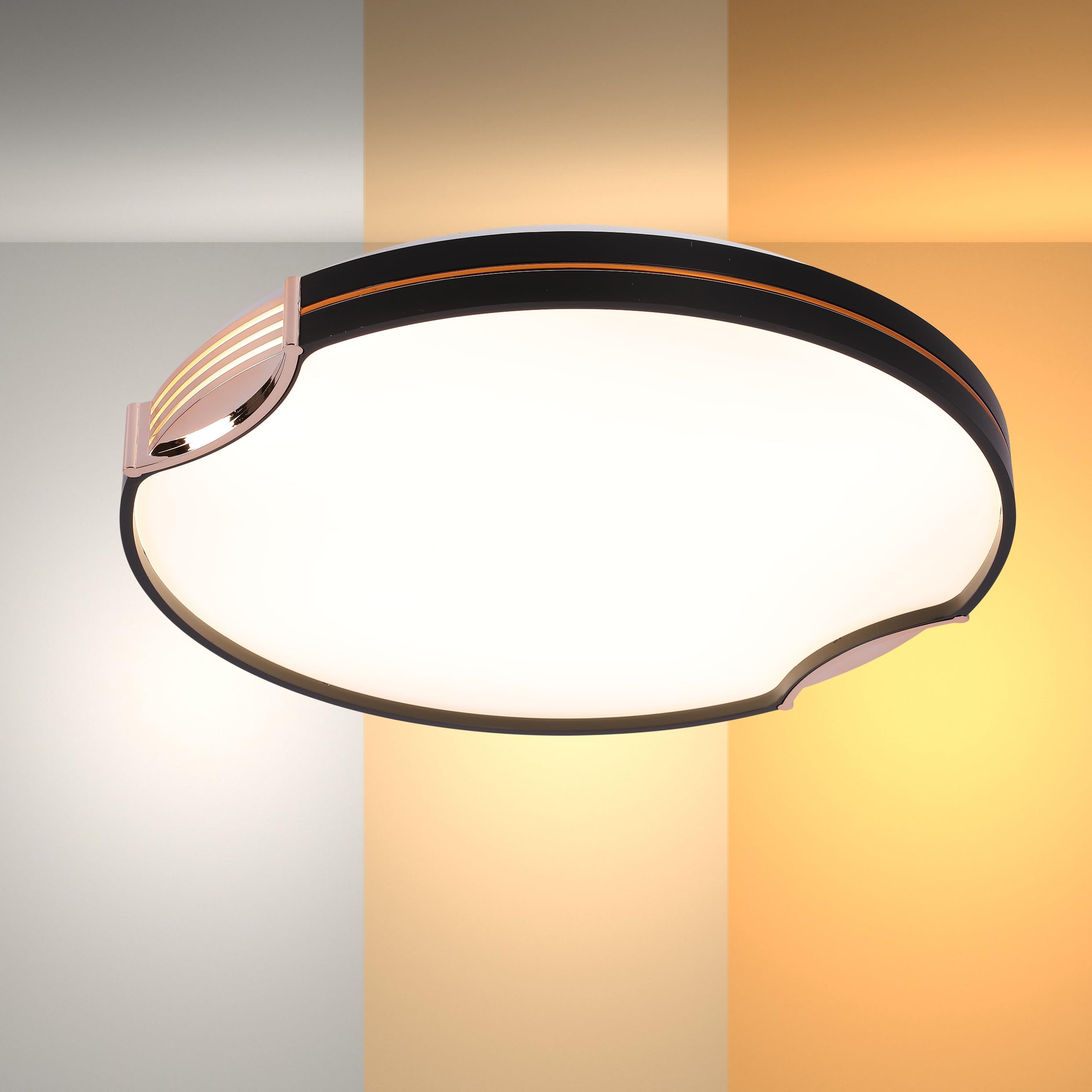 TEKLED myHome Modern Flush Ceiling Light with Black Frame and Bronze/Copper Accents | Dimmable with Remote Control | 3000-6000K White Tuneable | for Living Rooms Offices | Arkos (Built-in LED)