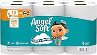 Angel Soft Toilet Paper, 12 Mega Rolls = 48 Regular Rolls, Ultra Soft & Strong 2-Ply Tissue, Septic Safe