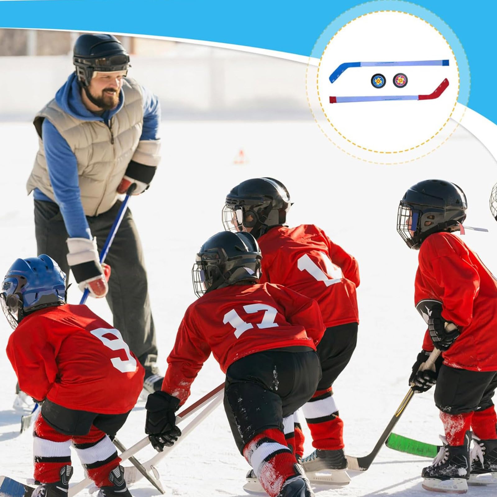 Ensemble de hockey sur le sol de rue pour enfants avec 2 balles et palet en plastique, équipement d'entraînement de hockey à roulettes intérieur extérieur