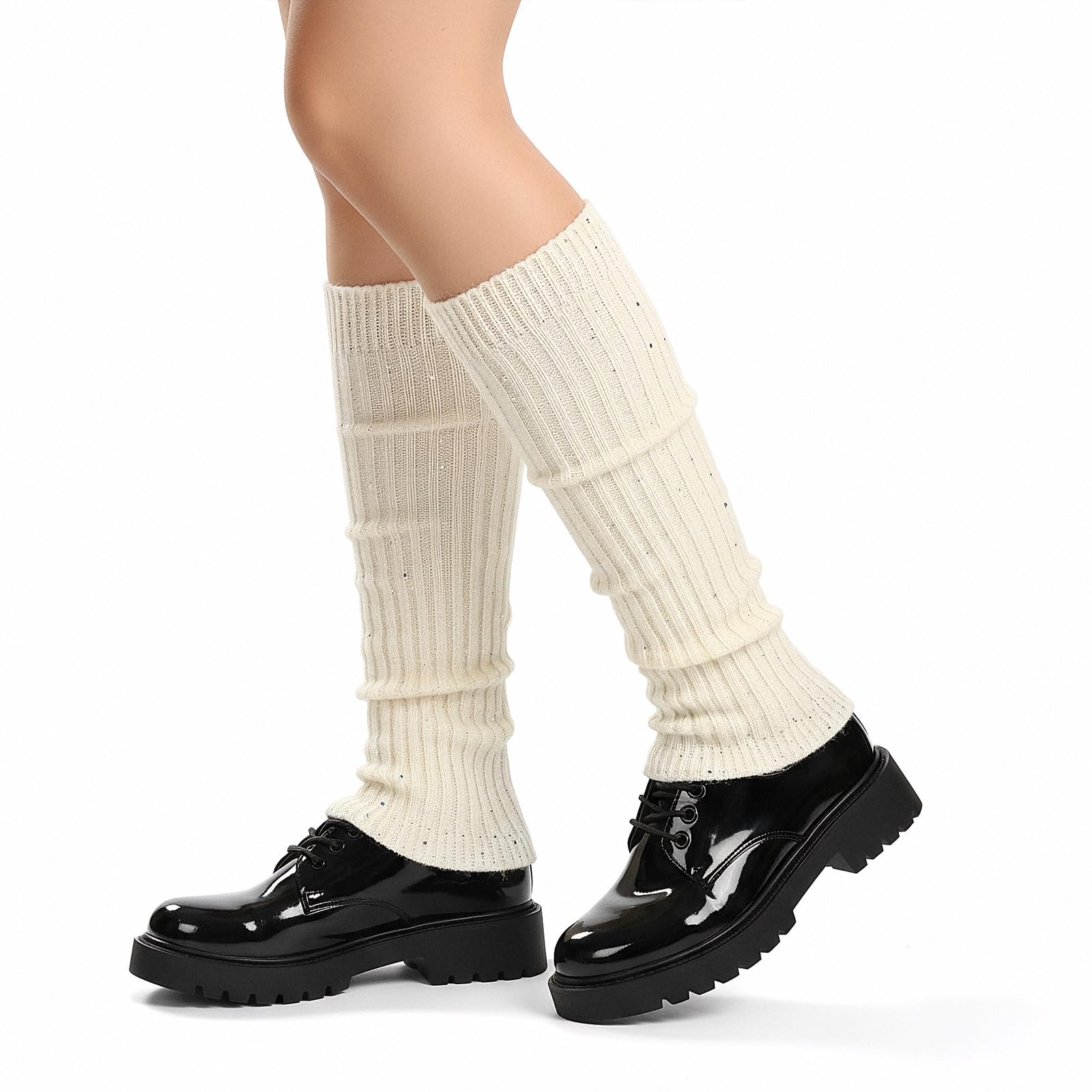 Yolev White Leg Warmers Y2K Ankle Warmers with Sequin RuffleCute Crochet Leg Warmers for Women Ruffle Long Sock