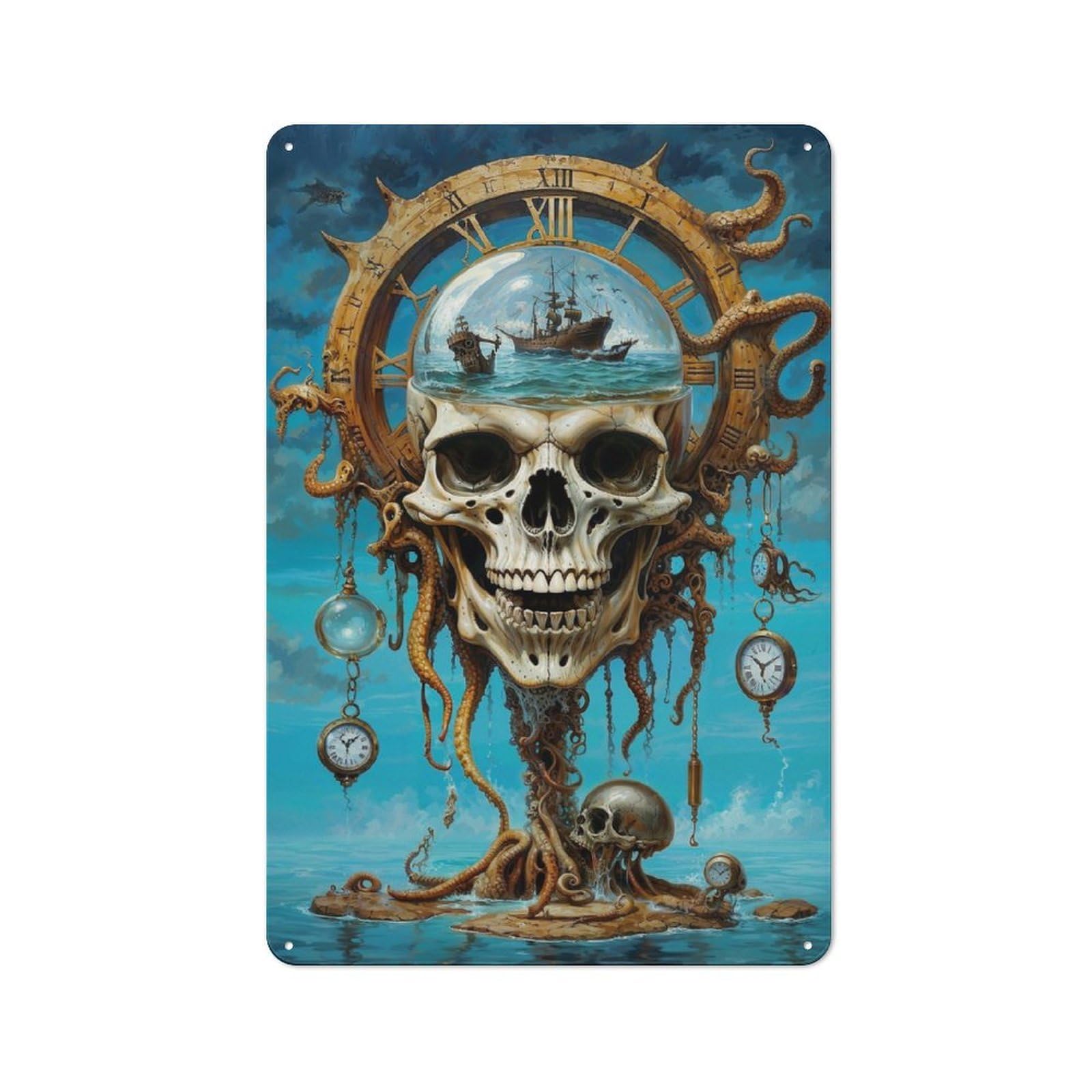 Rustic Metal Sign with Passage of Octo Skull Time Design 30x20cm, Farmhouse Farmhouse Wall Decor for Dining Room, Cafe, Entryway Or Family Room