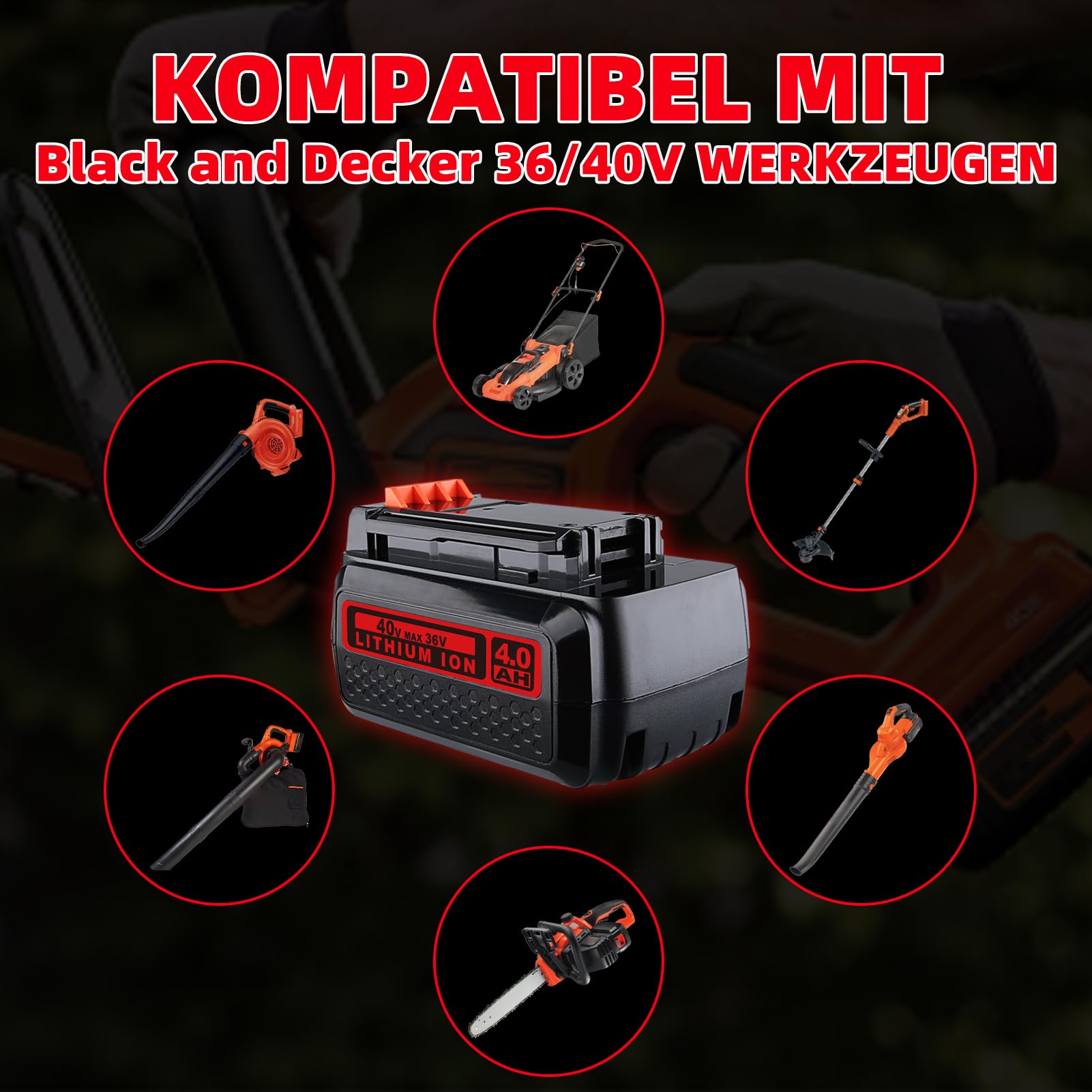 4,0Ah LBXR36 Ersatzakku für Black & Decker 36V/40V Max Akku -Lithium-Ionen, kompatibel mit LBX2040 LBXR2036 LBX1540 LBX2540 BL20362-XJ LST540 LST136W LCS1240 Garten Werkzeuge