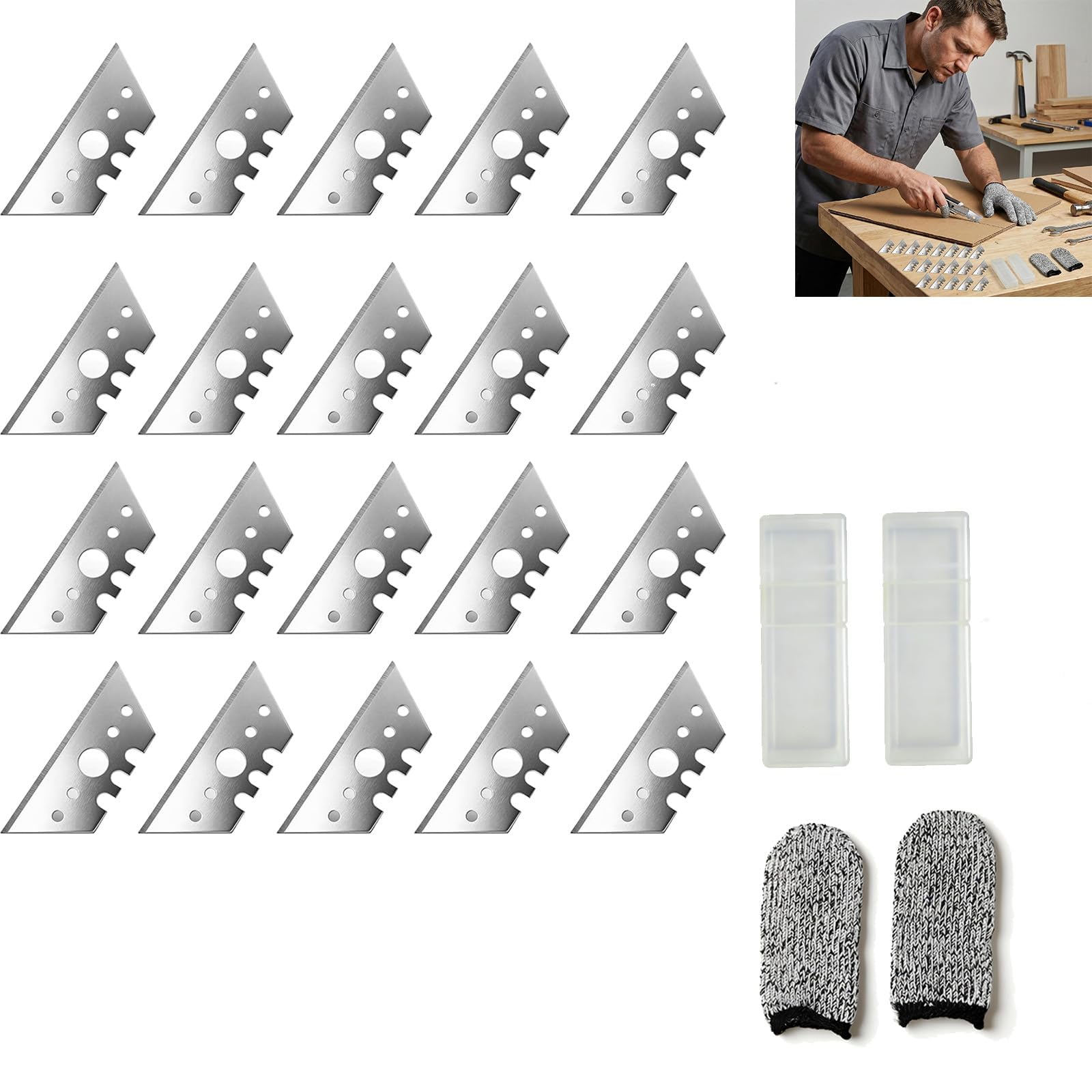 Set De 20 Cuchillas Trapezoidales De 52mm Para Cutter Universal Con 2 Protectores Dedos Resistentes Cuchillas De Repuesto Para Cortar Alfombra Plástico Cuero Cartón Proyectos Domésticos Y Profesionale
