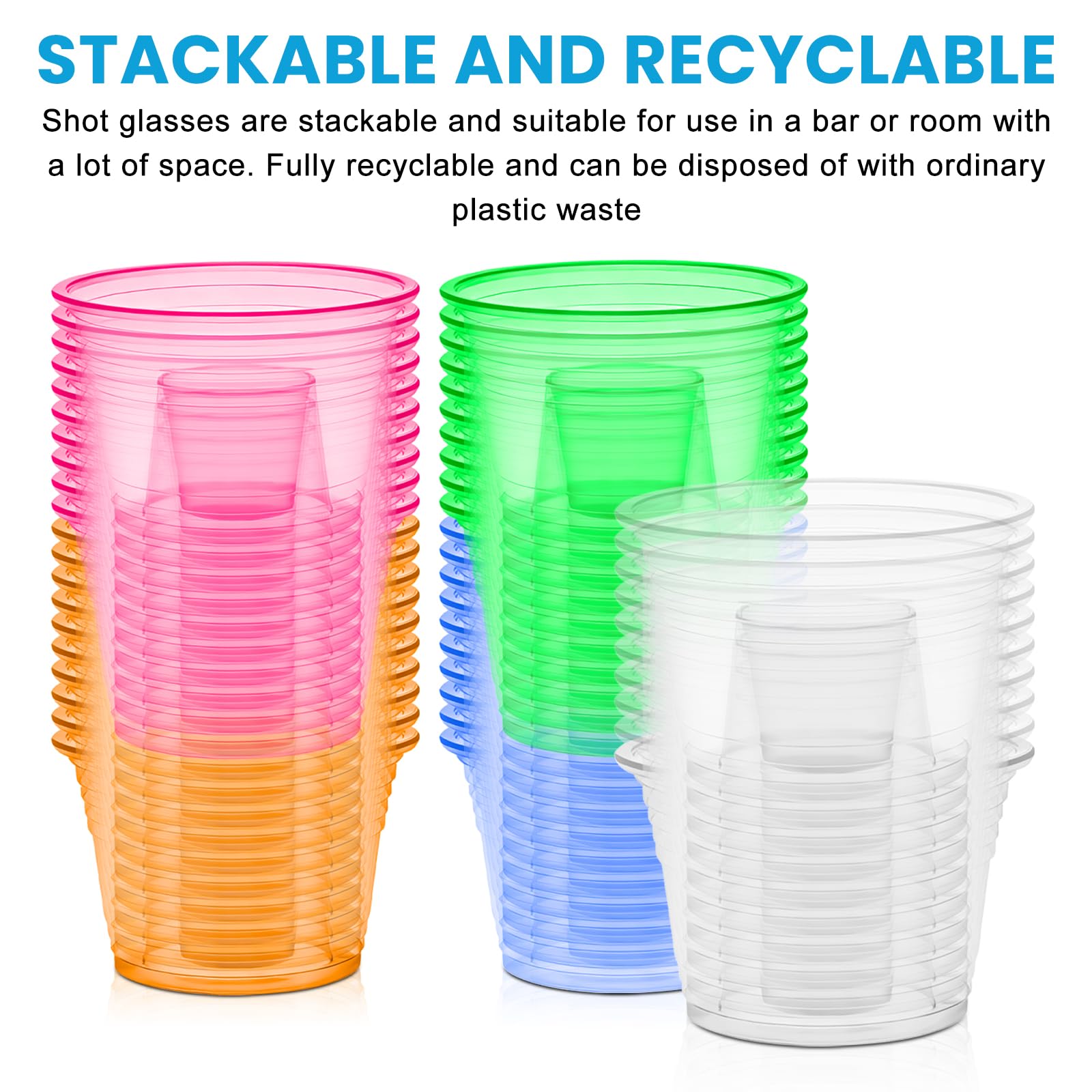 100 vasos de chupito bomb de plástico, 100 ml, vasos de chupito con inserto de vaso de chupito, vasos de plástico transparentes, vasos desechables para todos los eventos (multicolor)