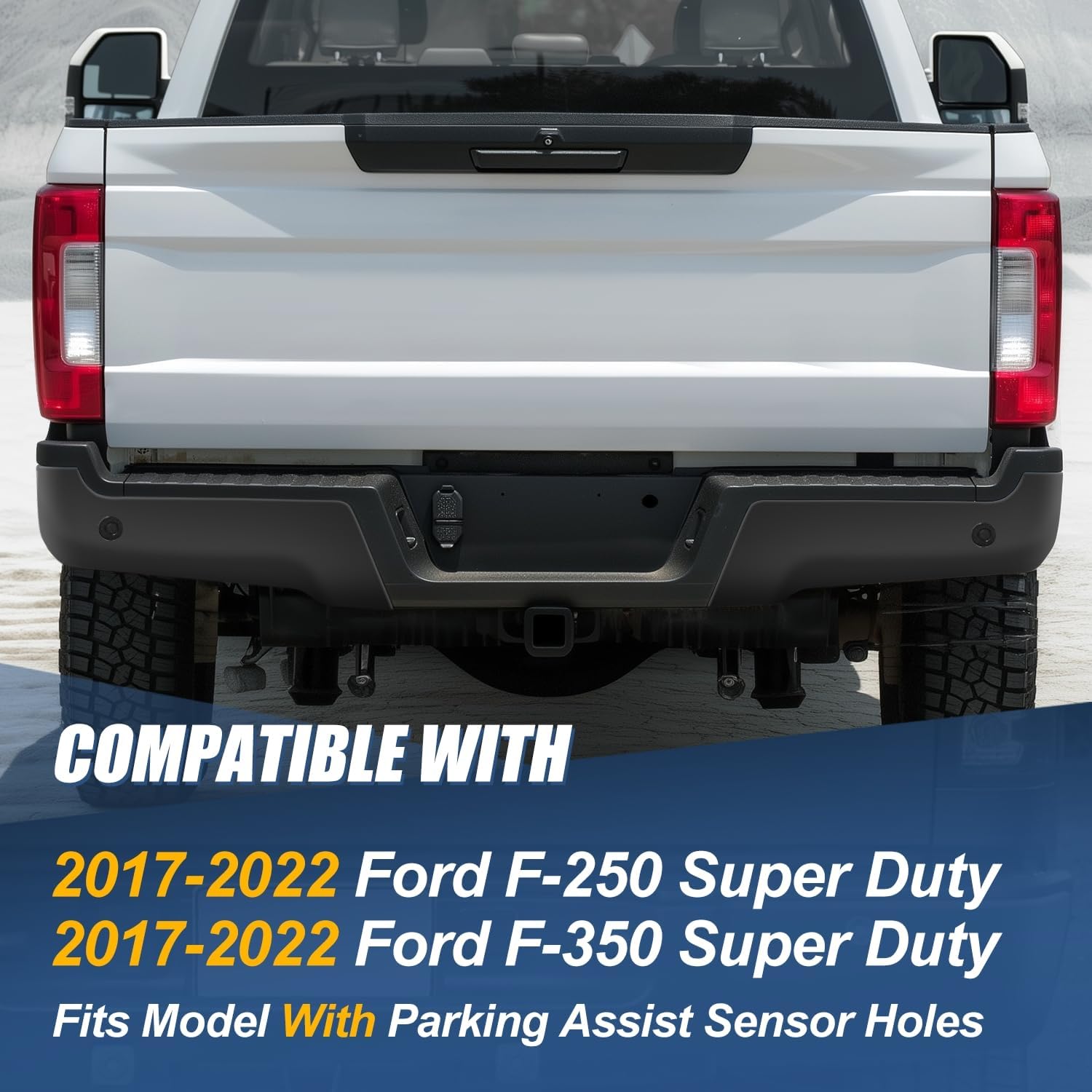 Auto Dynasty Rear Bumper Step Bar Replacement Compatible with 2017-2022 Ford F-250 350 Super Duty, w/Parking Sensor Holes, FO1103200, Paint to Match (Primered) Black, 17 18 19 20 21 22