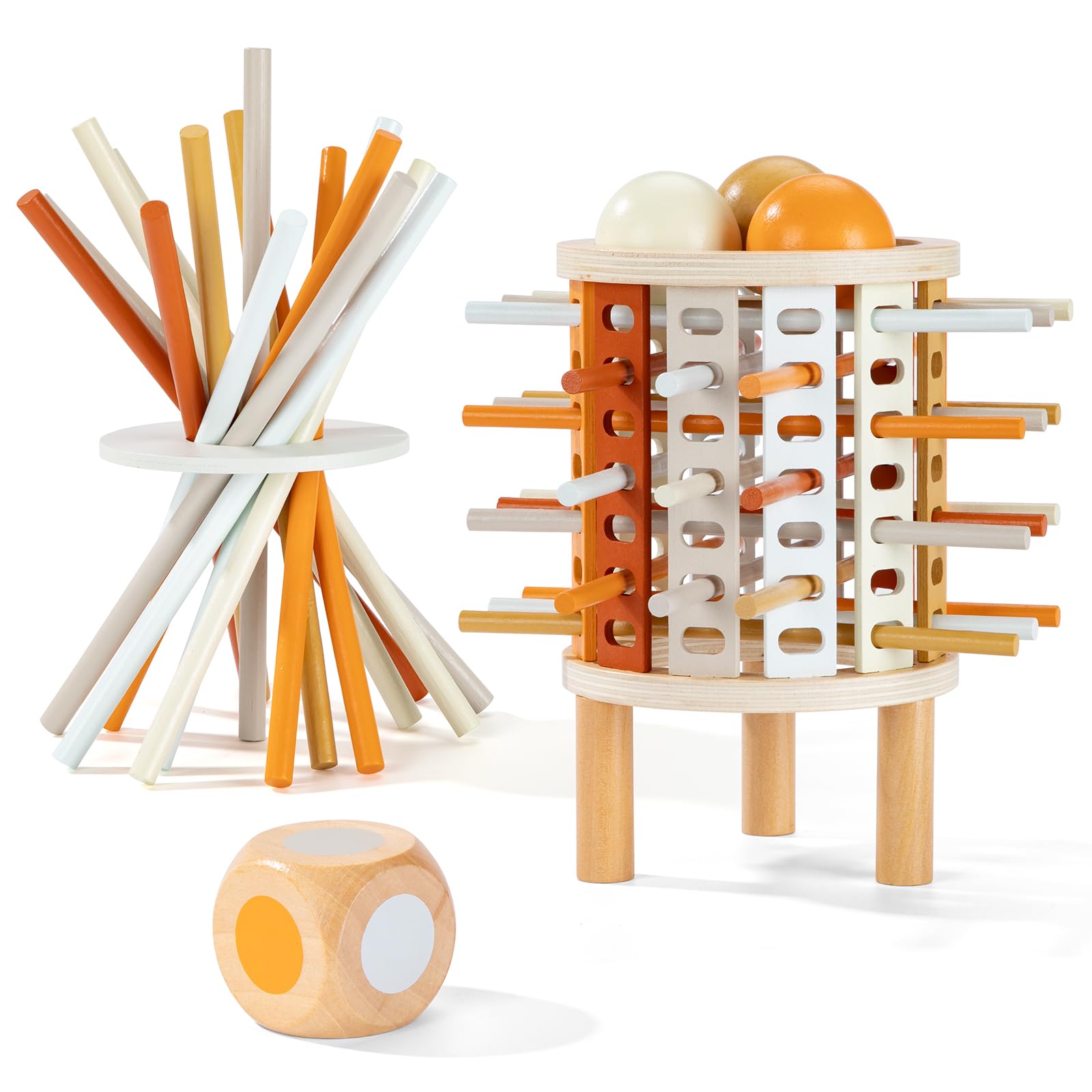 Gioco Montessori Torre Dei Bastoncini In Legno - Gioco Da Tavolo Per Bambini 3-10 Anni, Con Dadi E Palline