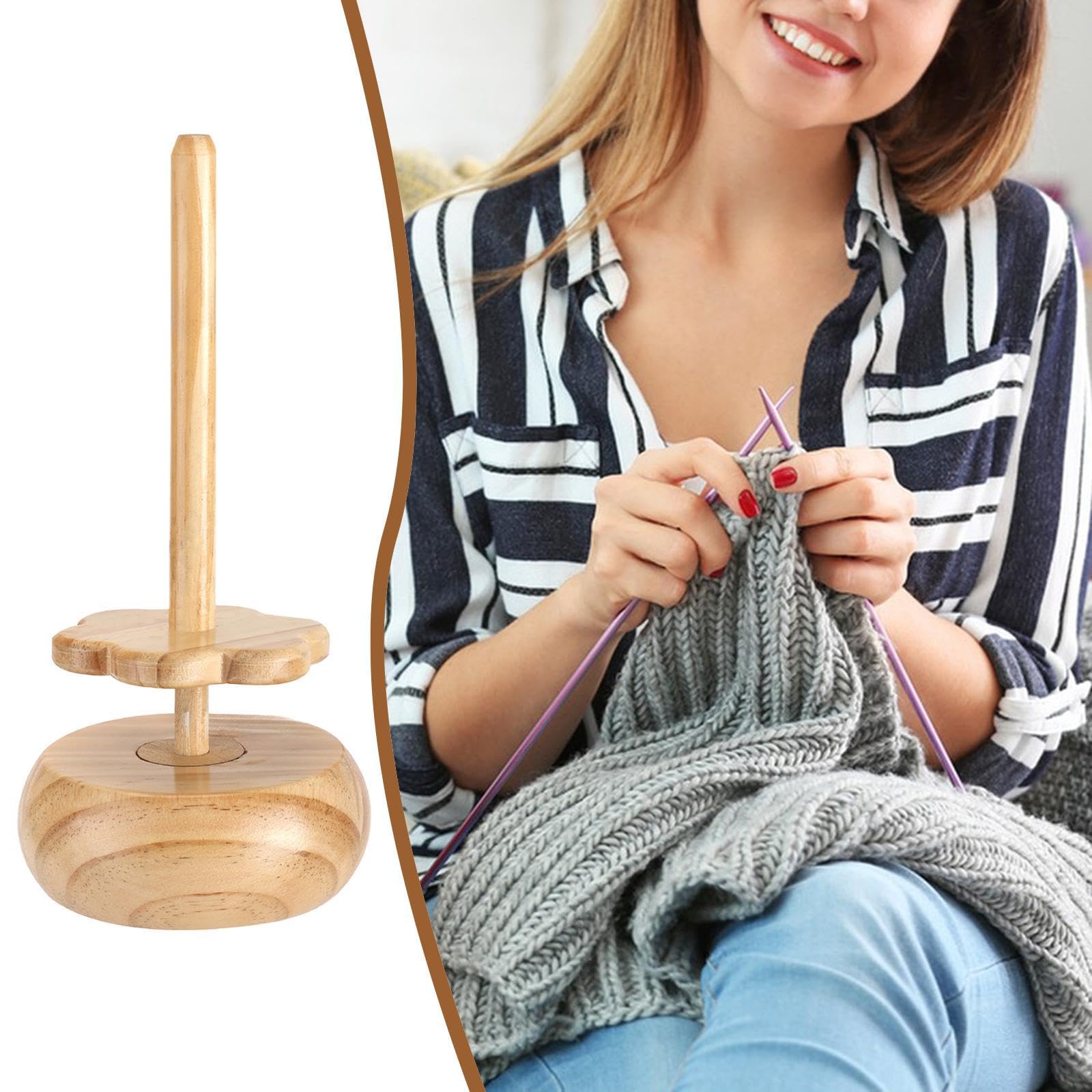 Garnhalter Spindelspender Garnspinner für Häkeln und Stricken Aufbewahrungsbox mit Deckel- Holzfarbe