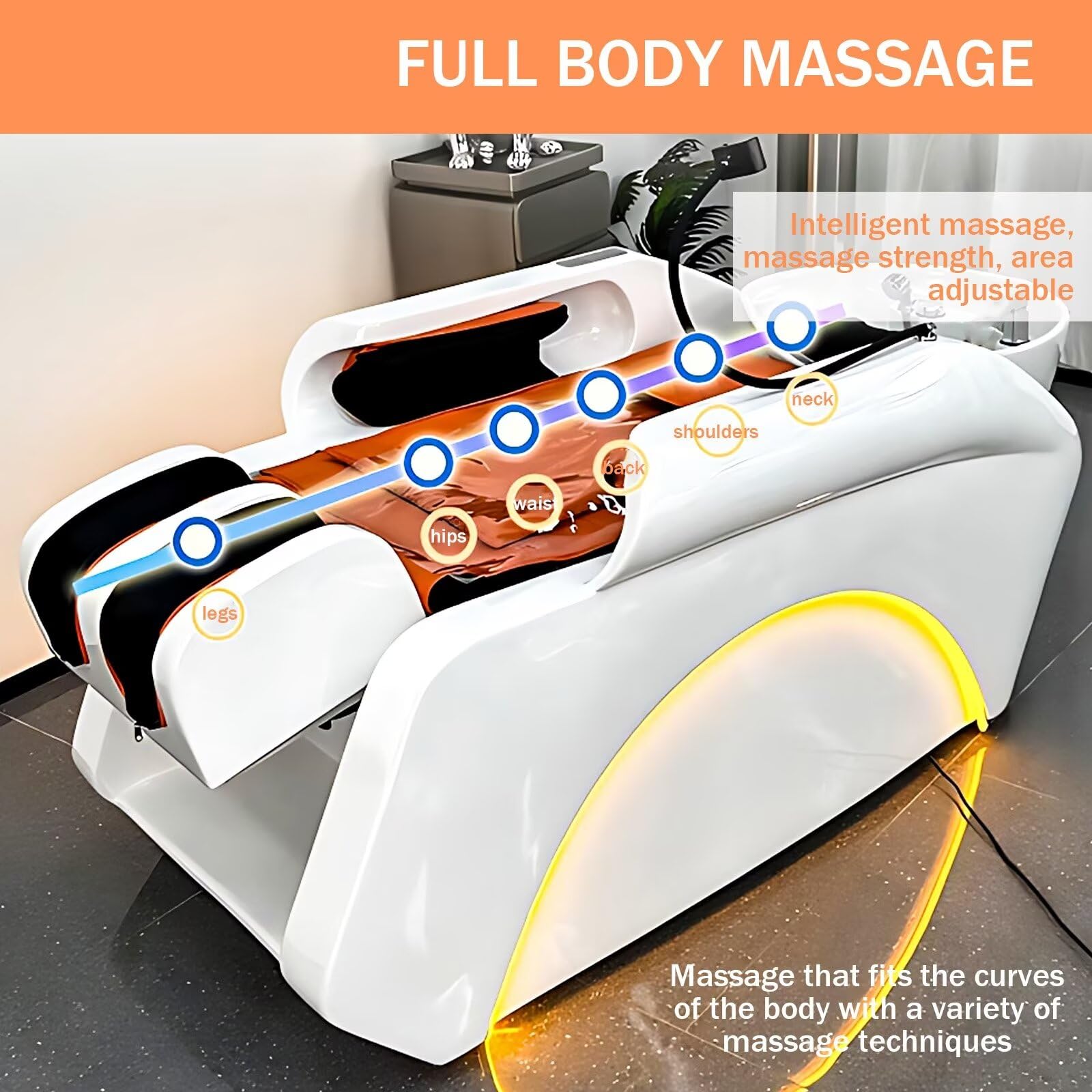 Lettino per shampoo con massaggio, bianco, per salone di bellezza Head Spa