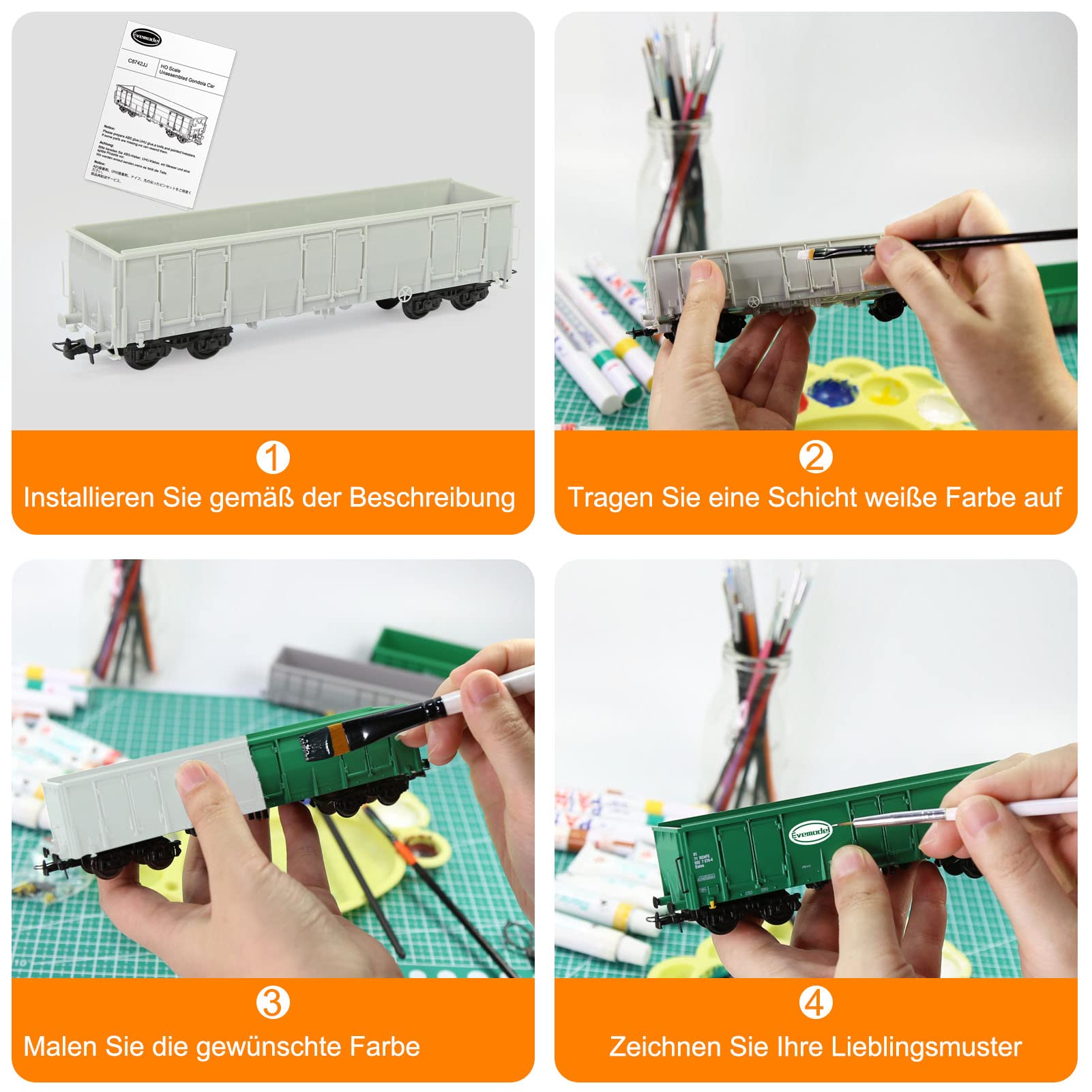 Evemodel 2 pz Ho Scala 1:87 Vuoto Smontato Gondola Modello di Auto Ferrovia Fai da Te Wagon C8742JJ
