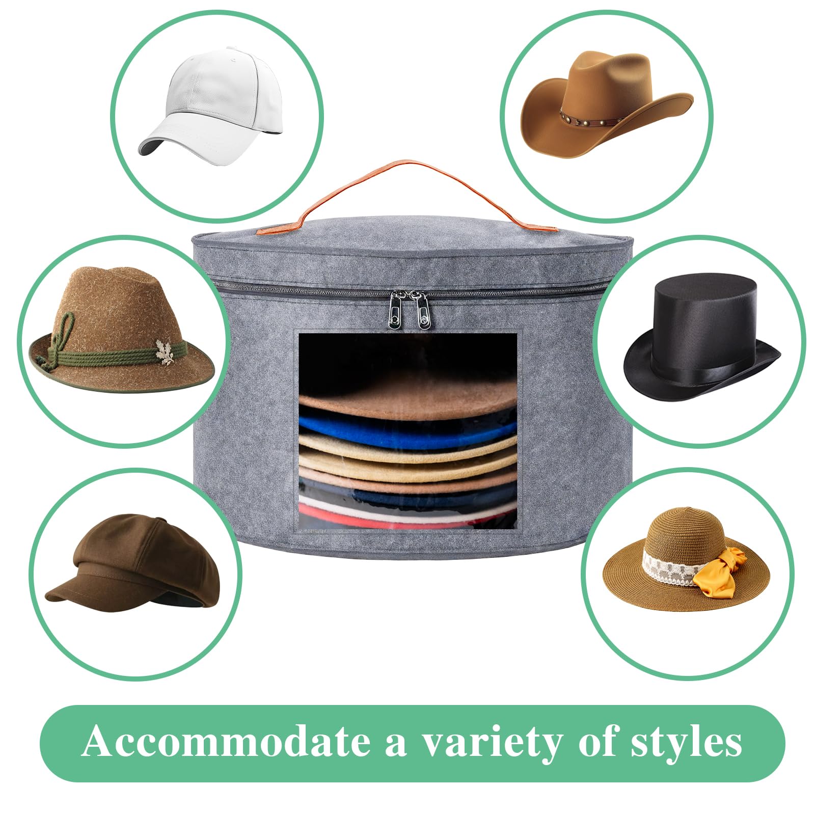 FELITH Hat Box, Round Hat Storage Boxes for Women & Men, Foldable Felt Hat Boxes with Lids, Carrying & Storing Various Types of Hats, FoldableTravel Cap Boxes (16.5
