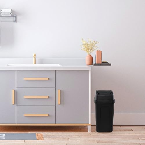 Miniatura 5 de Gloreen Cubo de basura de plástico con tapa oscilante de 7 litros, cubo de basura negro para cocina, 1 paquete