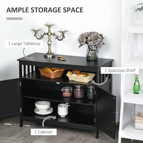 Miniatura 5 de HOMCOM Mesa consola de cocina, aparador buffet, mesa de almacenamiento de madera con gabinete de 2 niveles y espacio abierto, color negro