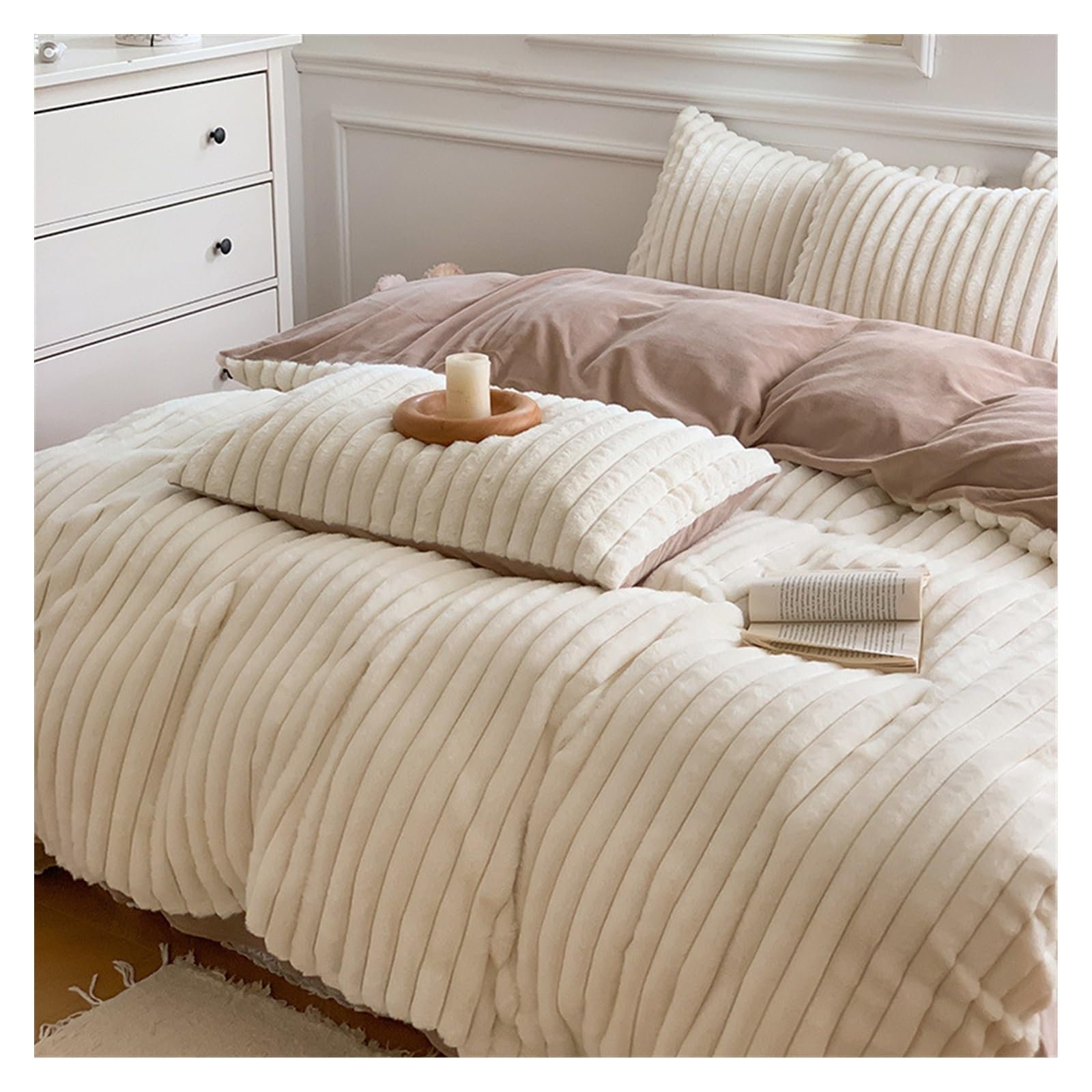 Set di biancheria da letto Morbido pile Lenzuolo con angoli in pile di latte Set di quattro pezzi Pile di corallo invernale Copripiumino in pile polare Letto in flanella(Pink,1.5 1.8 200x230cm)