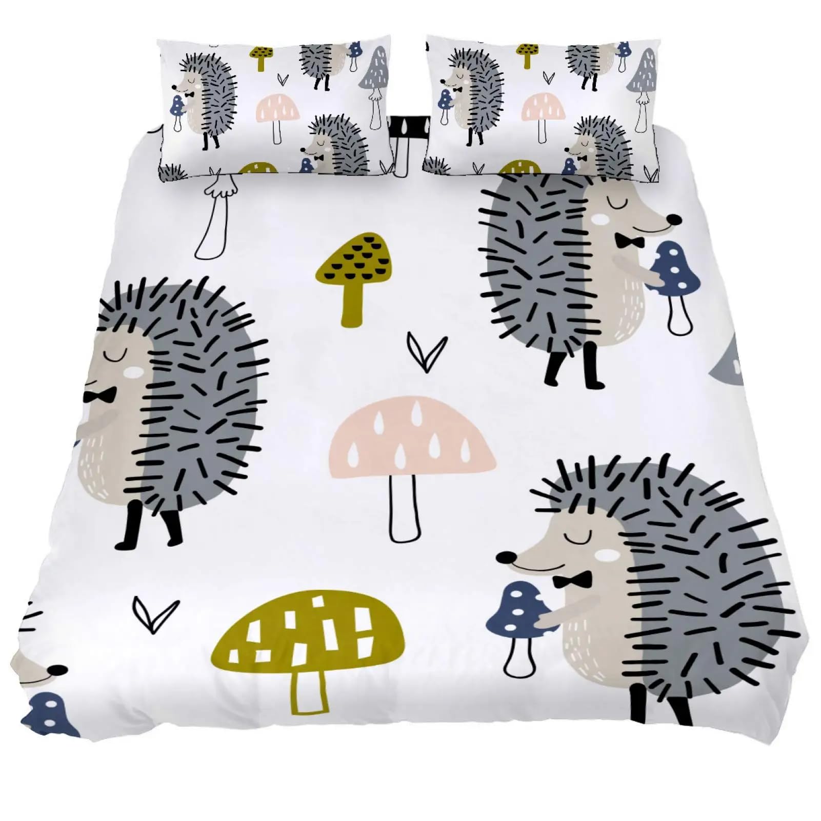 QBIDCSX Duvet Cover Double Grey hedgehog Bedding Sets Single Koala Duvet Cover 200x200cm with Zipper Closure, Hypoallergenic Quilt Cover with 2 Pillowcase for Boys Kids Girls