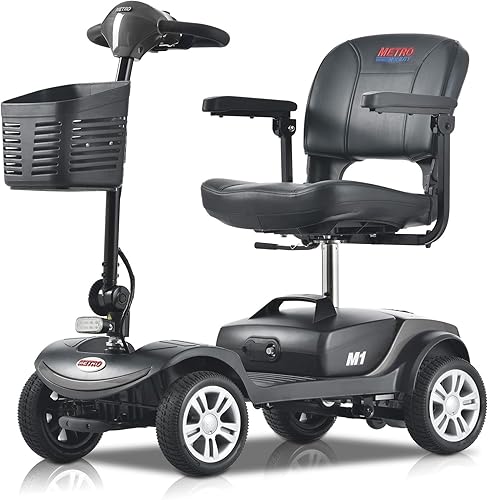 Metro Mobility Patineta para adultospersonas mayores, 4 ruedas eléctricas, motorizadas, con 2 baterías desmontables de plomo-ácido con cargador,