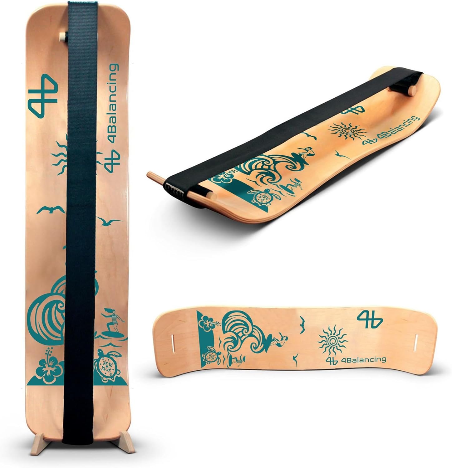 Balance Board for Kids – Slackline Wooden Wobble Board – Slackboard Balance Trainer for Coordination – Training for Skateboard, Snowboard, Football, Soccer, Baseball, Basketball – Surfer Turtle