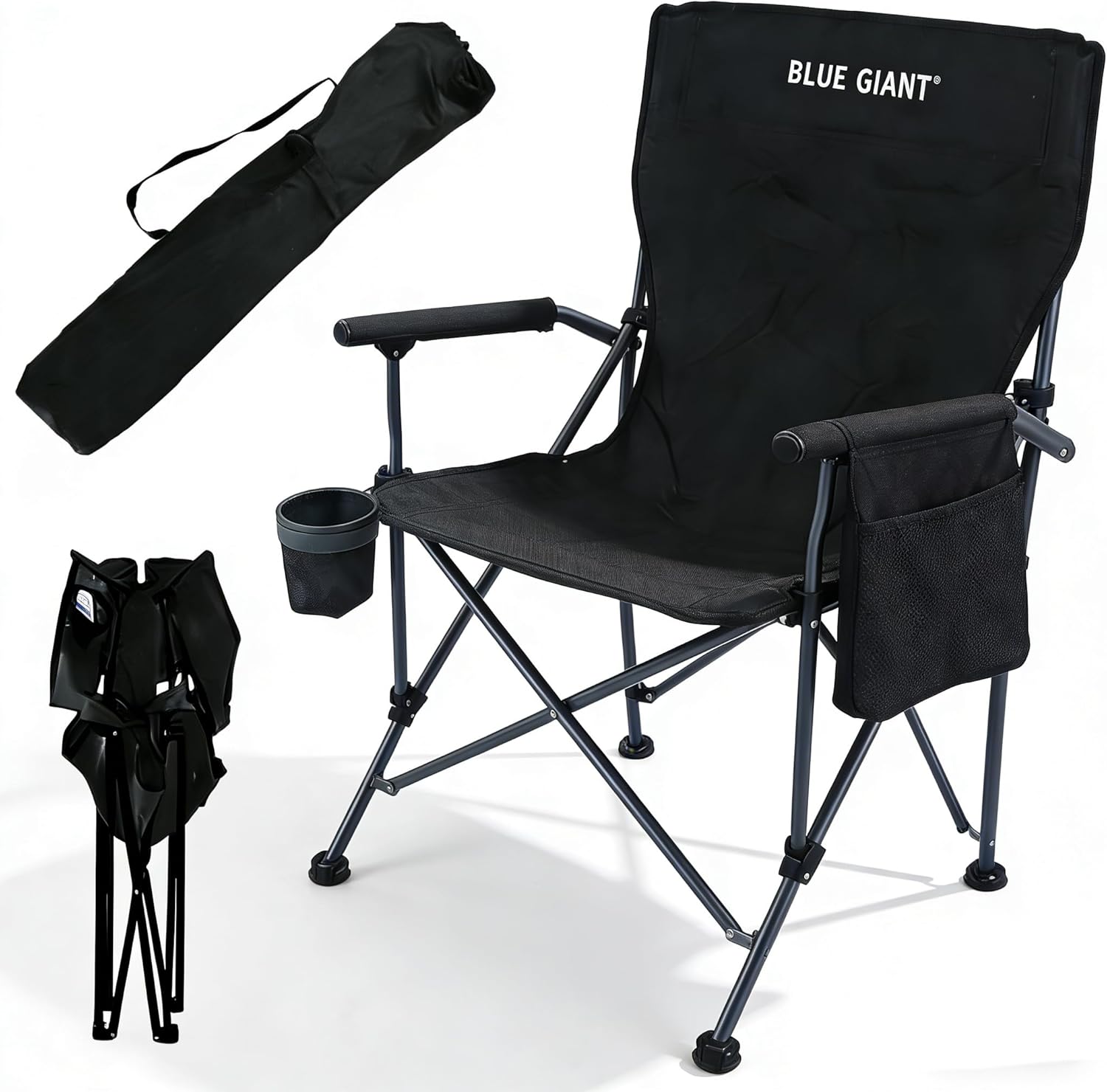 Reclining Folding Fishing Chair,Lightweight Beach Chair with Breathable Cushion, Portable Outdoor Chair for Fishing, Camping, Beach & Travel (Black)