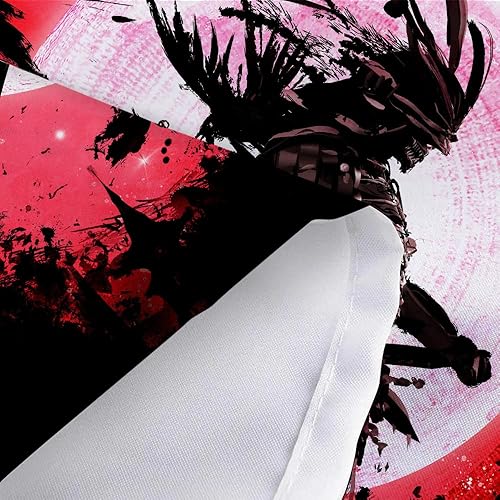 Miniatura 7 de JAWO Tapiz de anime samurái, genial tapiz japonés negro y rojo para colgar en la pared para dormitorio de hombres, tapiz asiático chino rojo sol