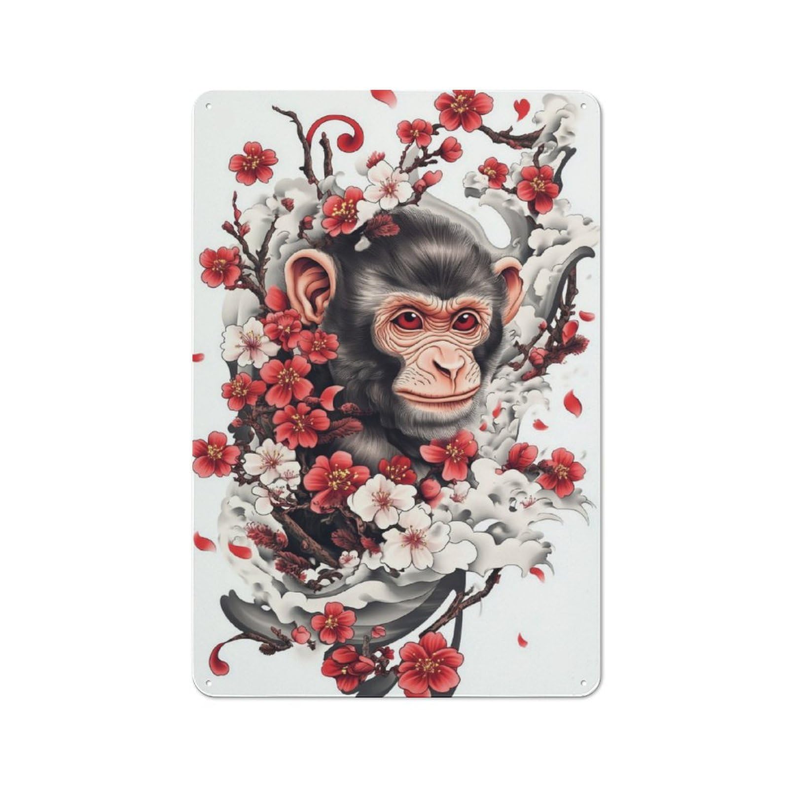 Junmoney Japanese Monkey Tattoo Metal Wall Sign 30X20cm Featuring For Living Room Wall, For Decorating Living Rooms And Feature Walls