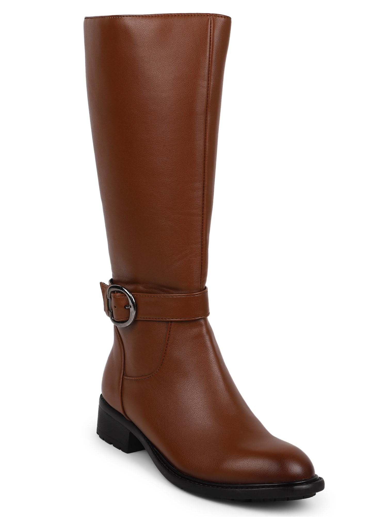 Women Tan Brown Solid High-Top Block Heel Regular Boots-image-39