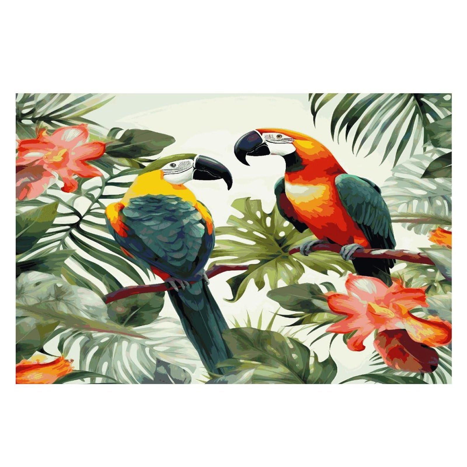 Toucans Parrot Palm Tree Leaves Placemats Heat-Resistant Washable Place Mats Anti Slip Dining Table Place Mats Wipeable Dining Table Mats Kitchen Decoration Placemats 17.7’’×11.8’’