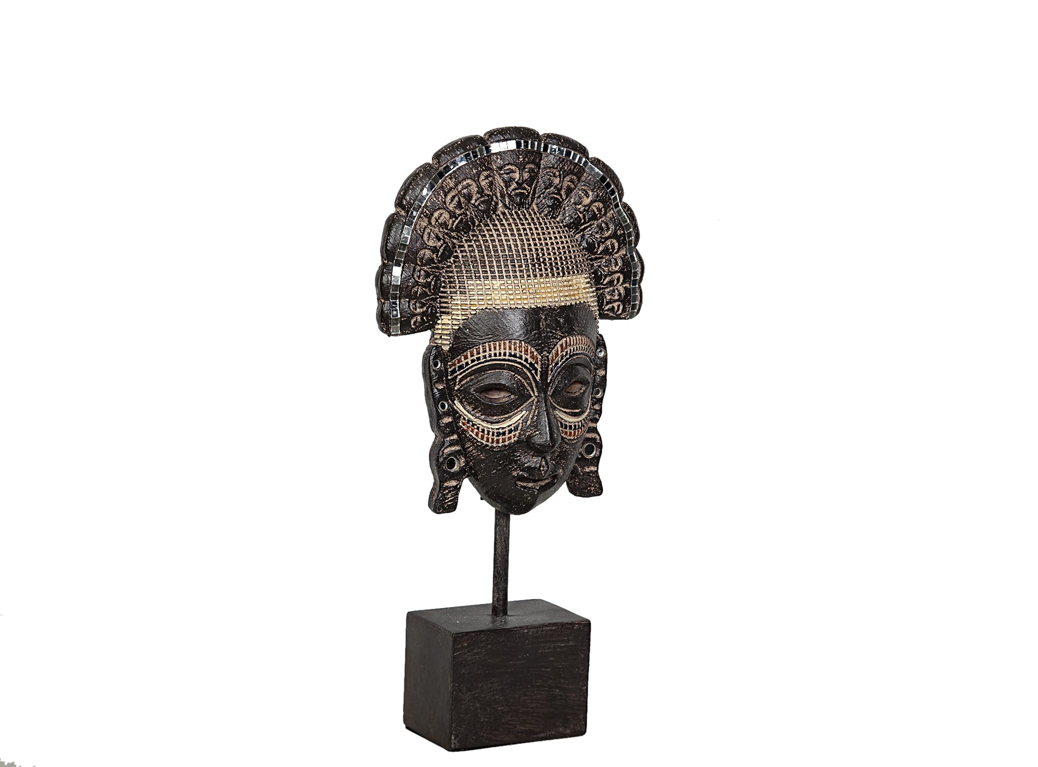 Sculpture visage africain en résine d'art sur socle aux finitions soignées