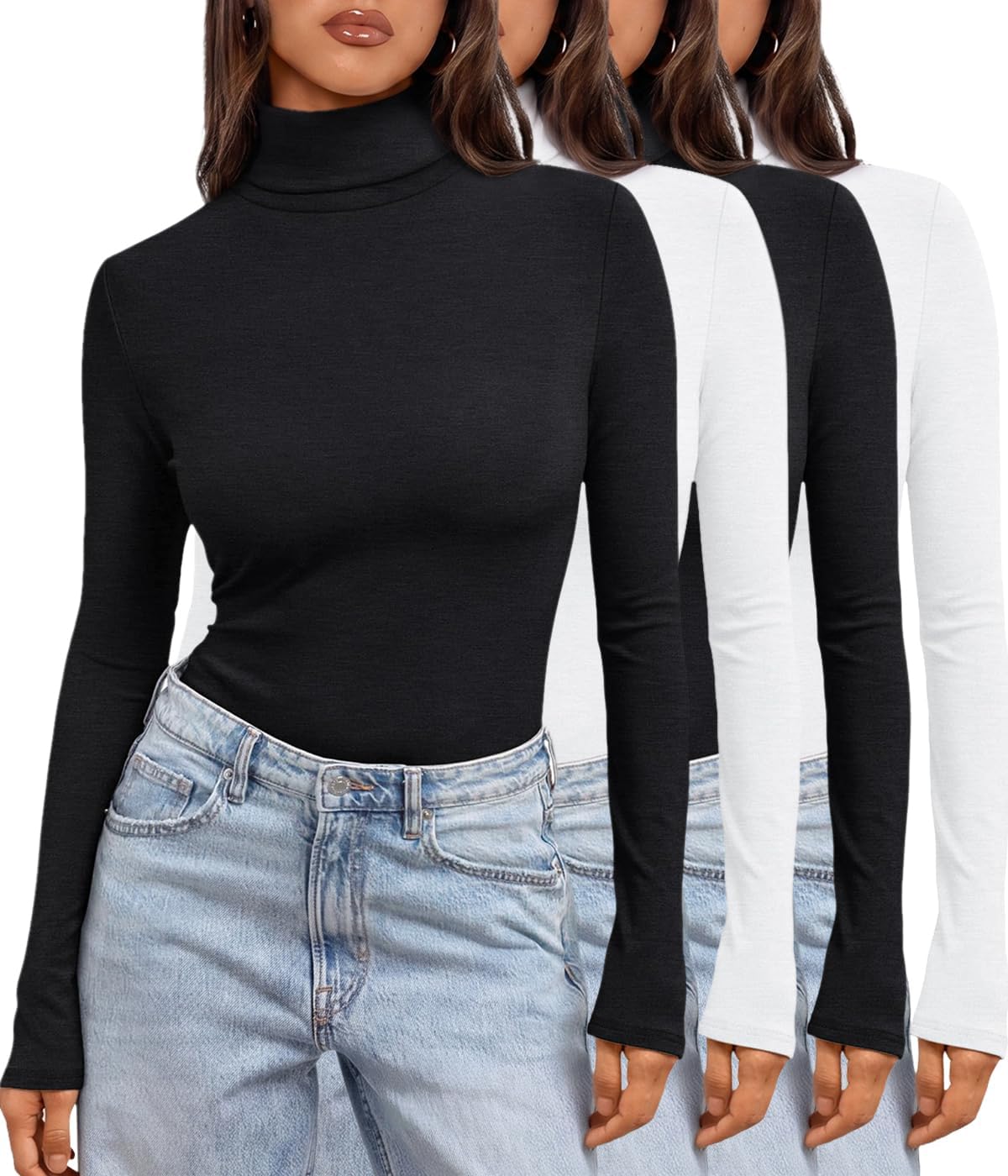 AUTOMET 4 Pack Women s Turtleneck Long Sleeve