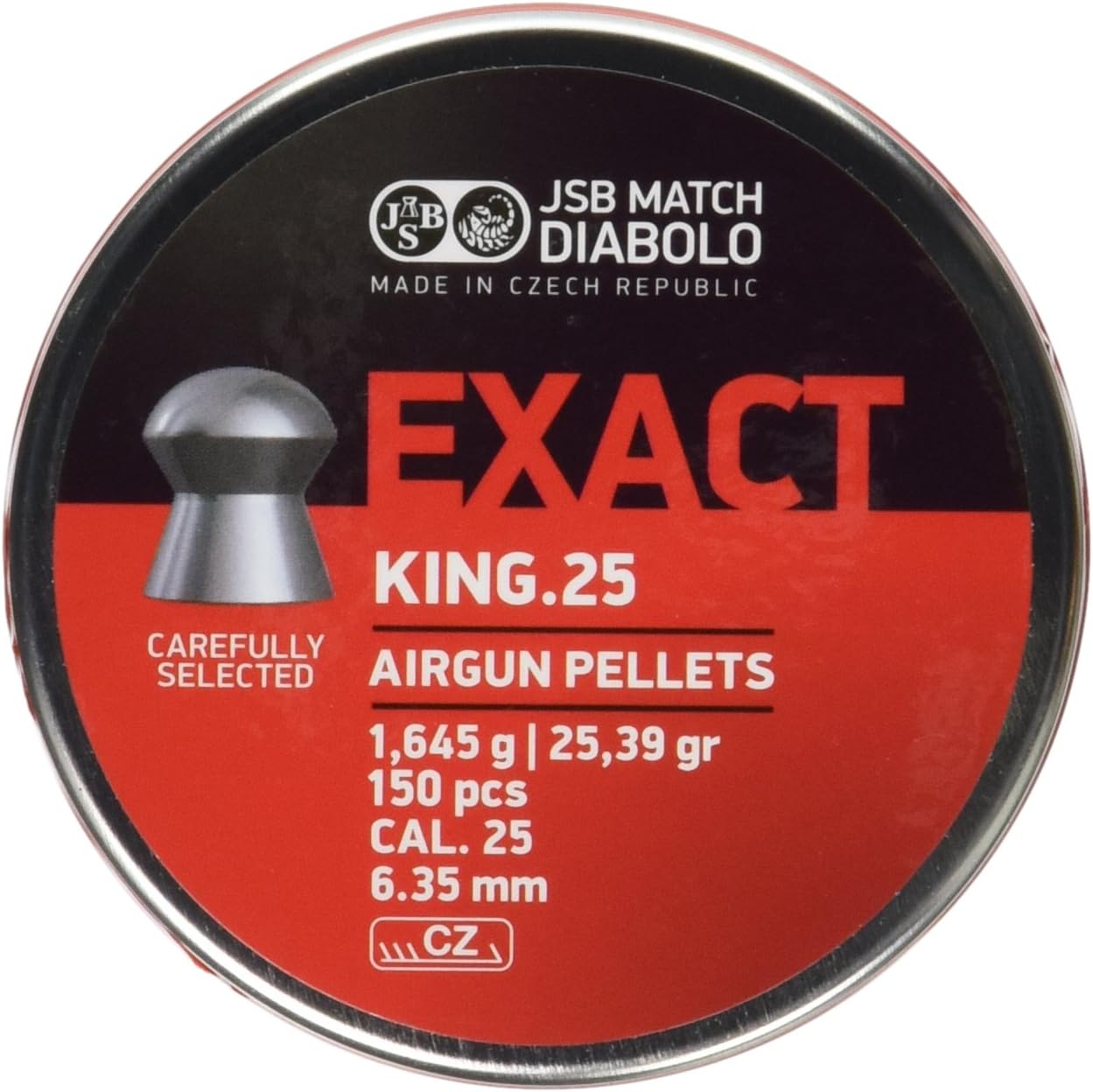 JSB Match Diabolo Exact King .25 Cal, 25.39 Grains, Domed, 150ct, Model: 546298-150